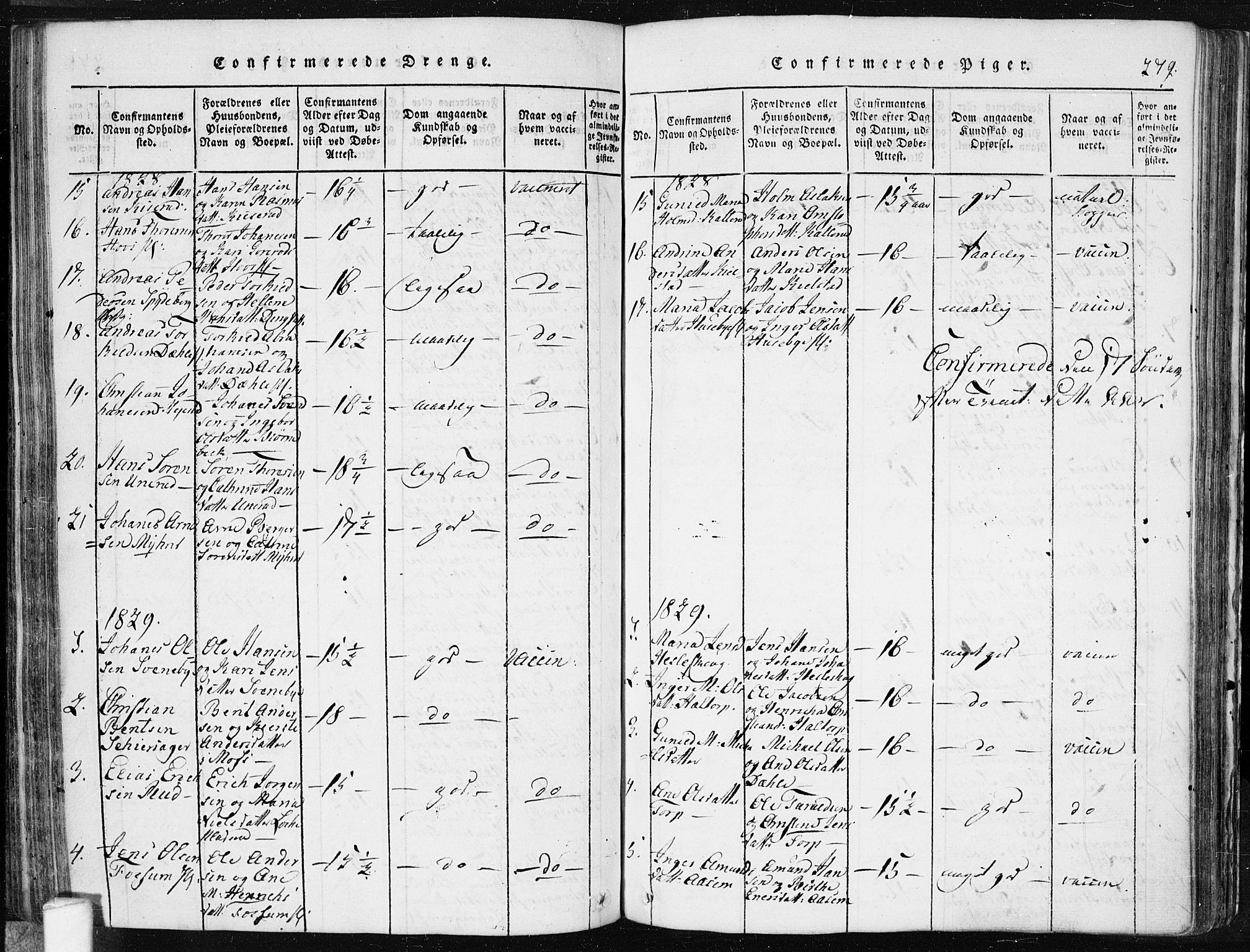 Spydeberg prestekontor Kirkebøker, AV/SAO-A-10924/F/Fa/L0004: Parish register (official) no. I 4, 1814-1841, p. 279