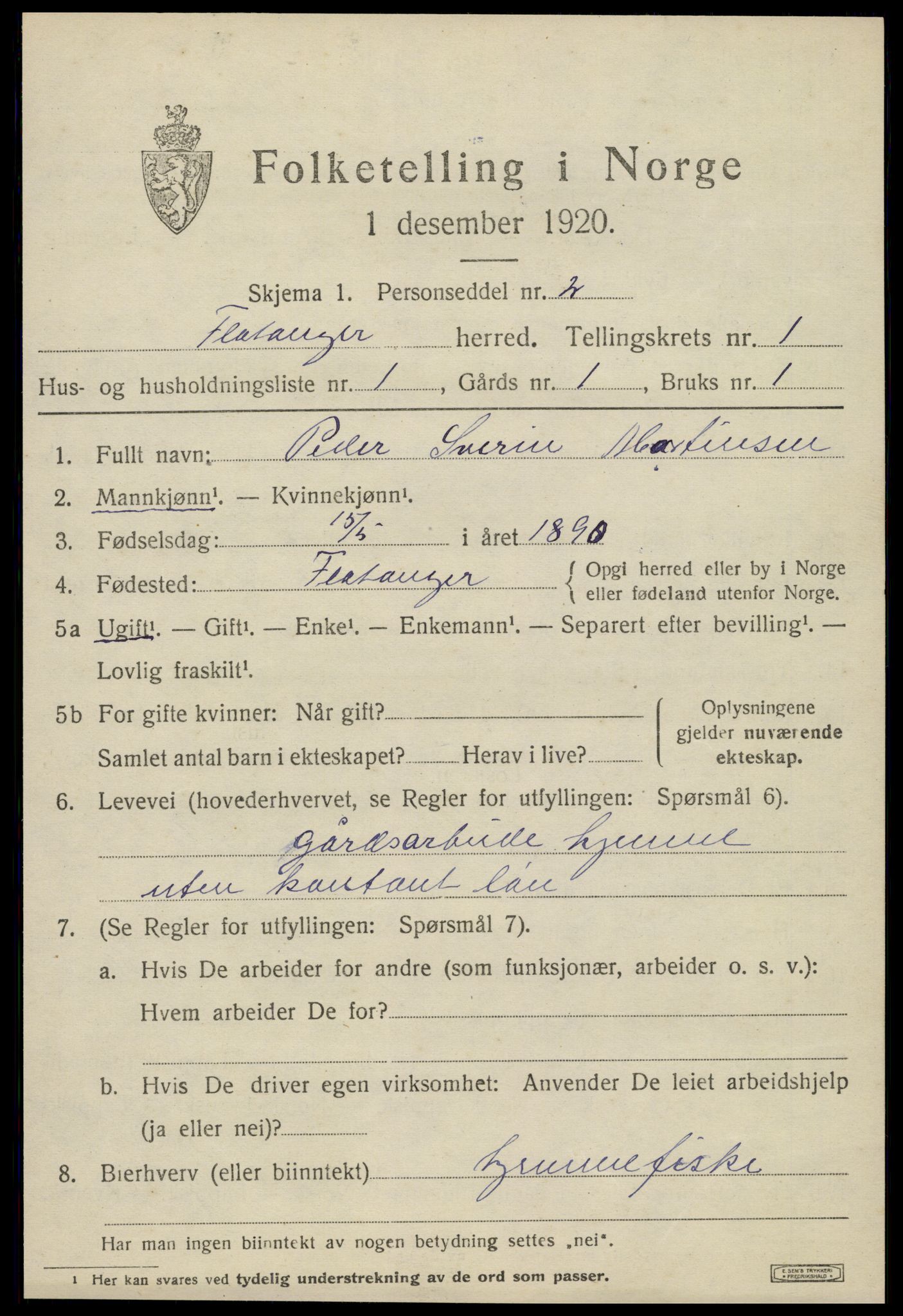 SAT, 1920 census for Flatanger, 1920, p. 686