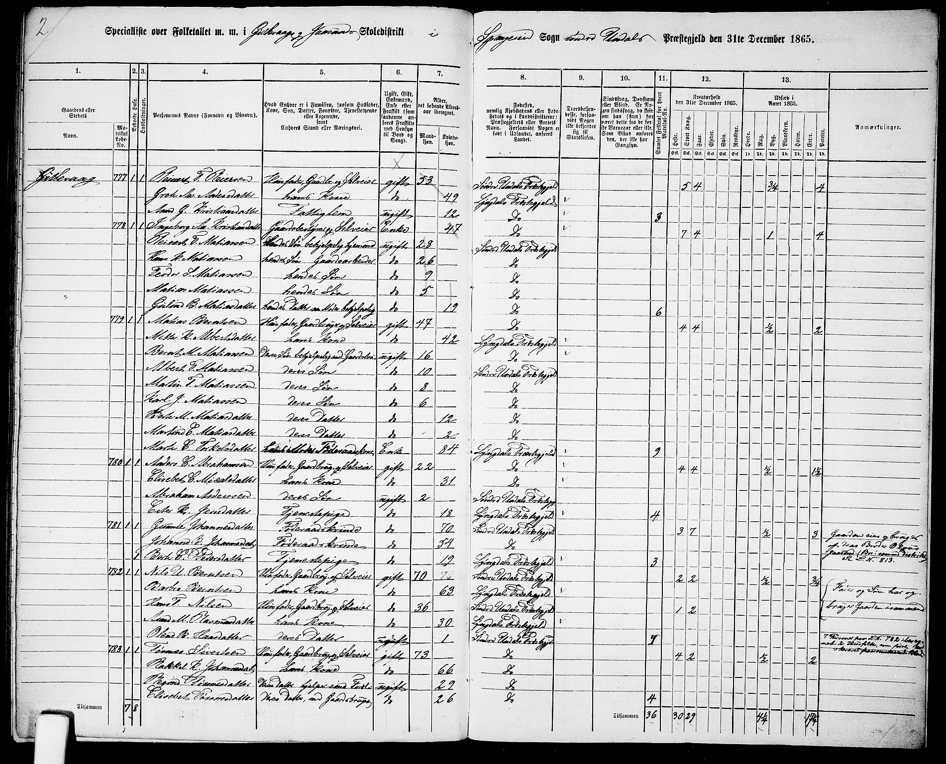 RA, 1865 census for Sør-Audnedal, 1865, p. 203