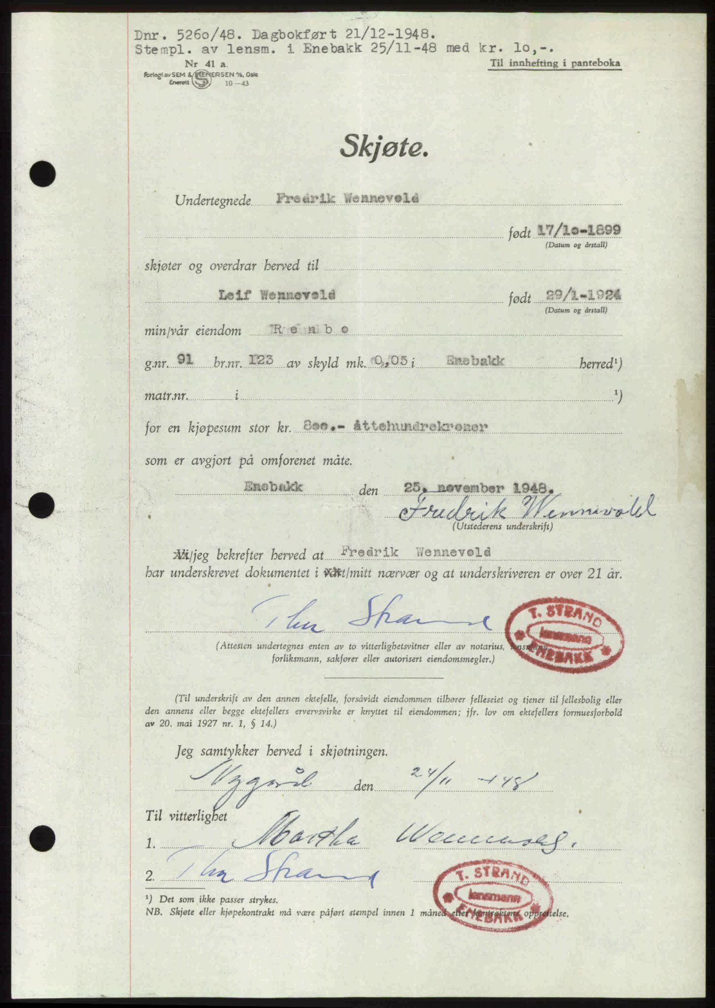 Nedre Romerike sorenskriveri, AV/SAO-A-10469/G/Gb/Gbd/L0023: Mortgage book no. 23, 1948-1948, Diary no: : 5260/1948