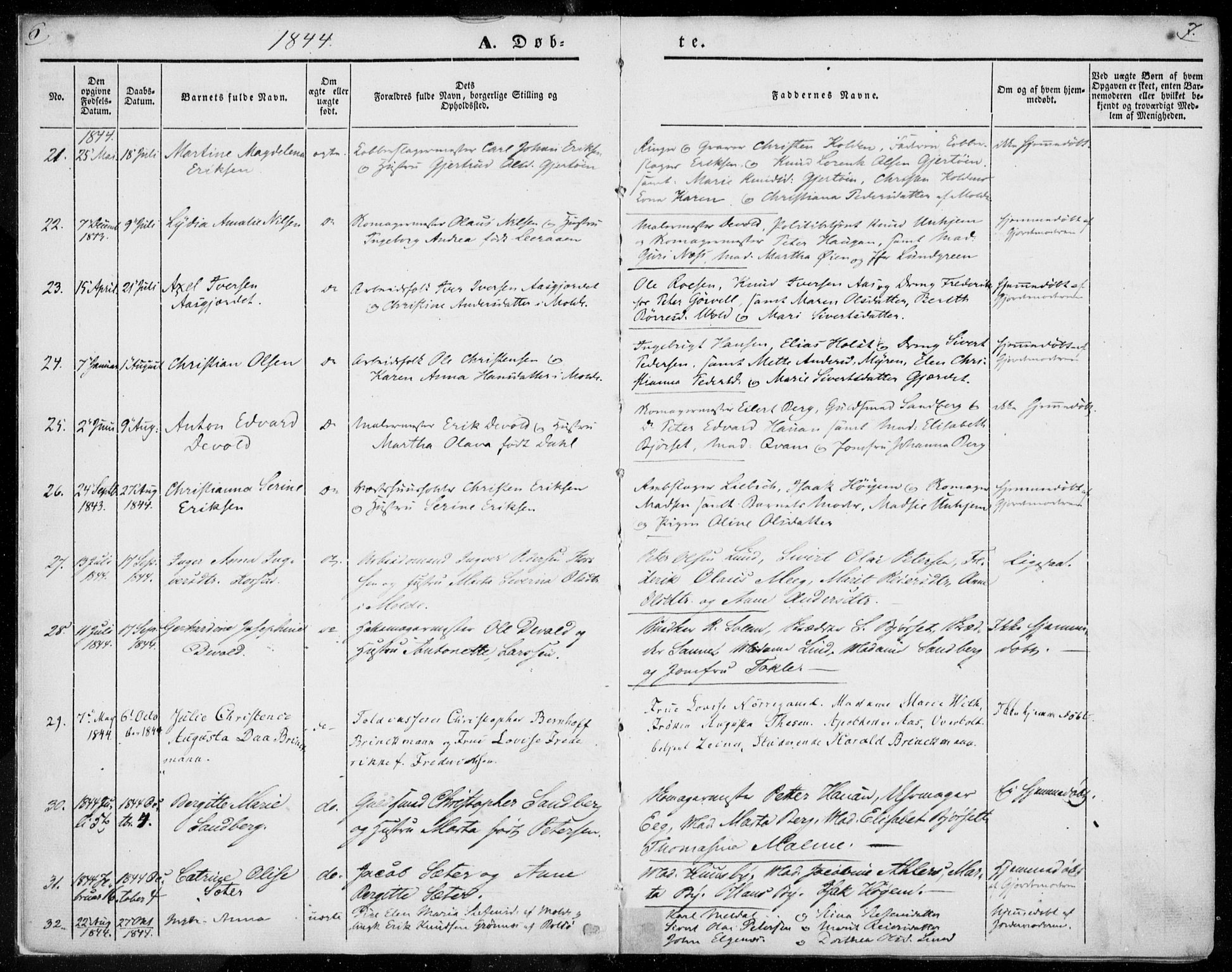 Ministerialprotokoller, klokkerbøker og fødselsregistre - Møre og Romsdal, SAT/A-1454/558/L0689: Parish register (official) no. 558A03, 1843-1872, p. 6-7
