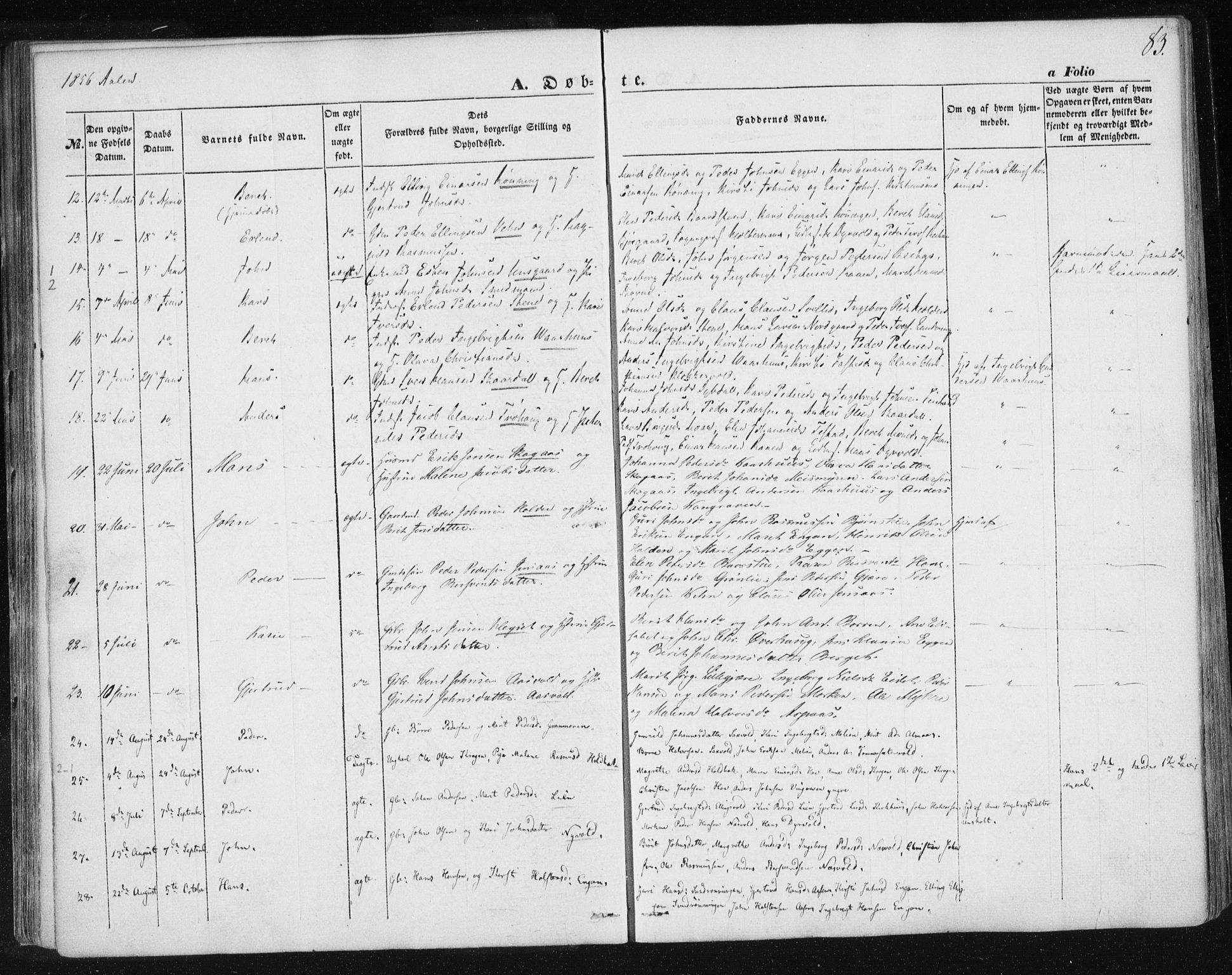 Ministerialprotokoller, klokkerbøker og fødselsregistre - Sør-Trøndelag, SAT/A-1456/685/L0965: Parish register (official) no. 685A06 /3, 1846-1859, p. 83
