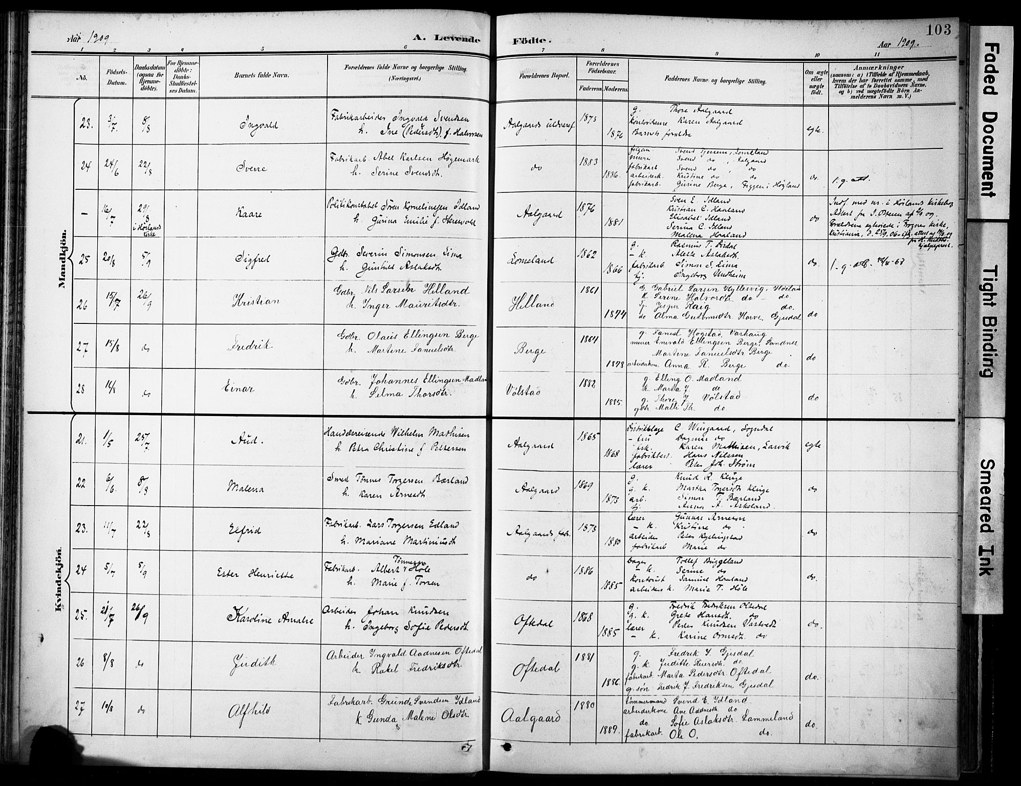 Lye sokneprestkontor, AV/SAST-A-101794/001/30BA/L0012: Parish register (official) no. A 11, 1896-1909, p. 103