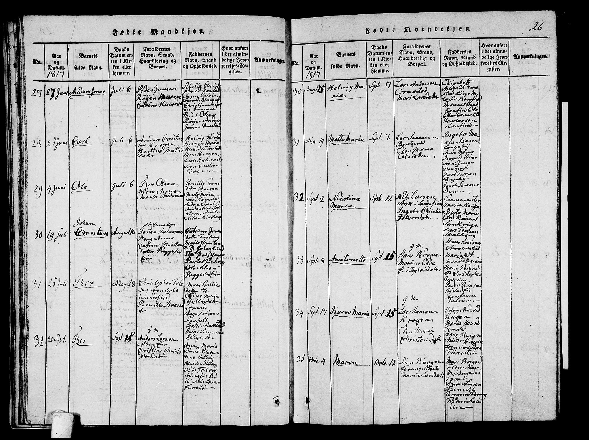Sandar kirkebøker, SAKO/A-243/G/Ga/L0001: Parish register (copy) no. 1, 1814-1835, p. 26