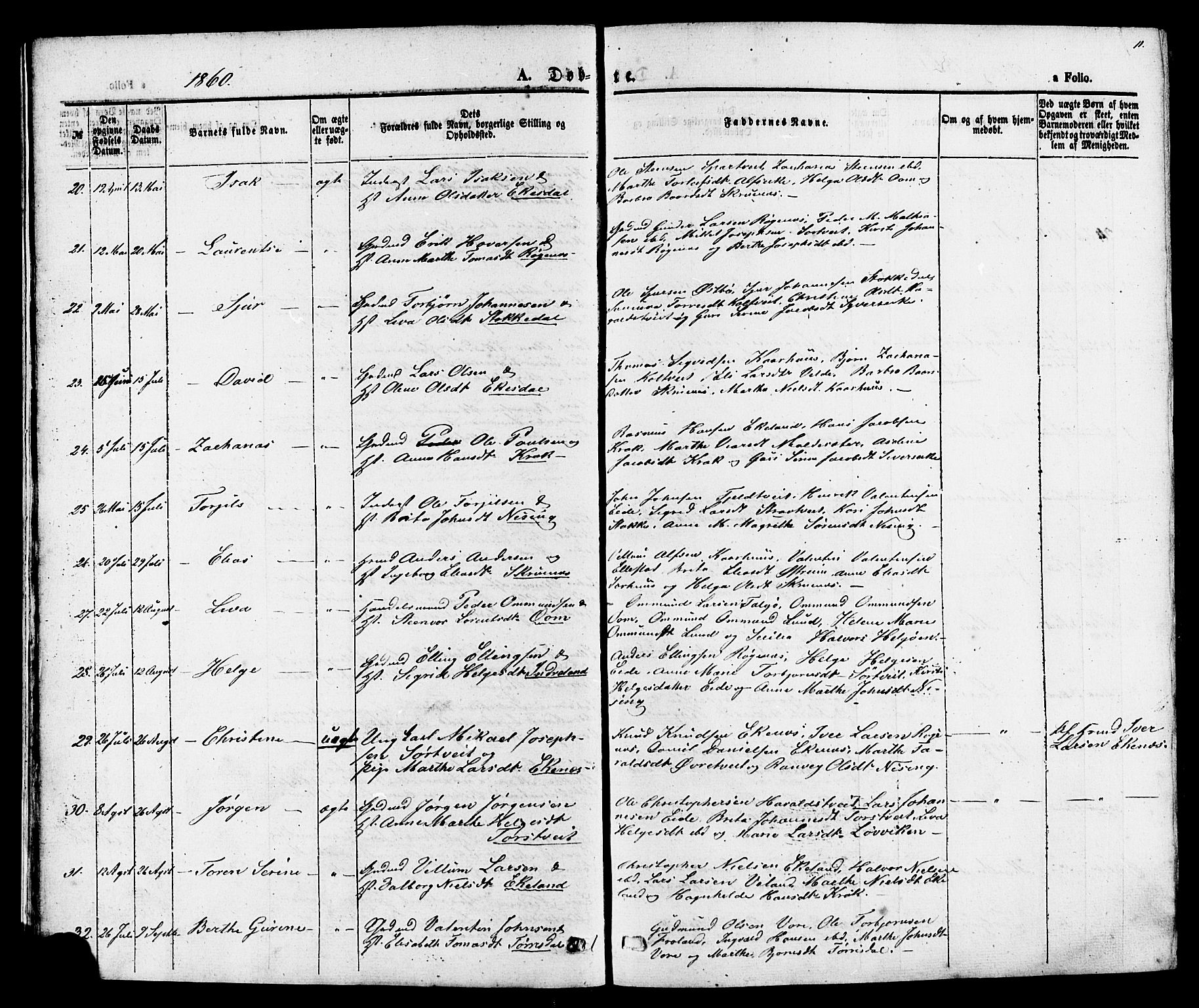 Skjold sokneprestkontor, AV/SAST-A-101847/H/Ha/Haa/L0007: Parish register (official) no. A 7, 1857-1882, p. 11