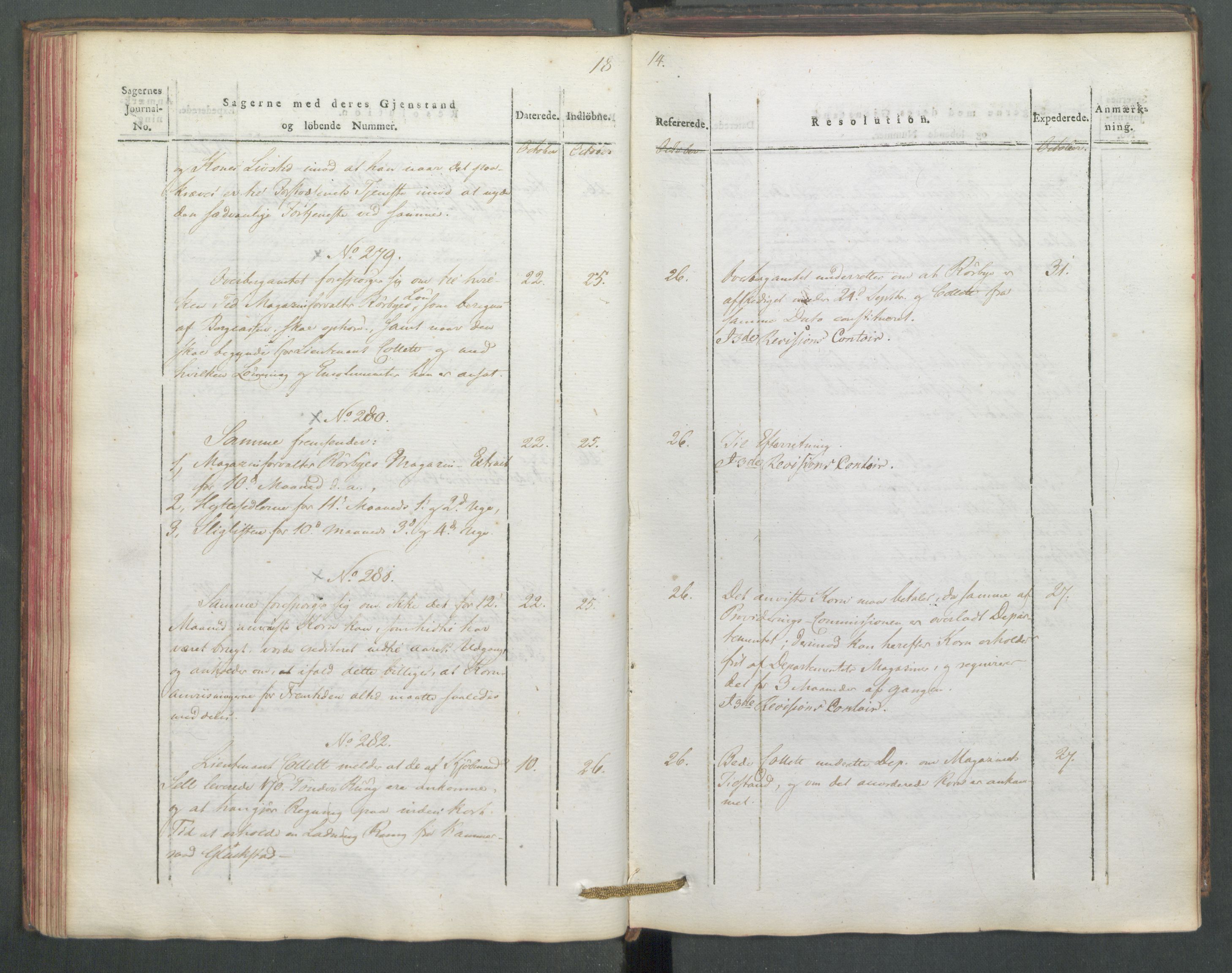 Departementene i 1814, AV/RA-S-3899/Fe/L0054: Journal, 1814