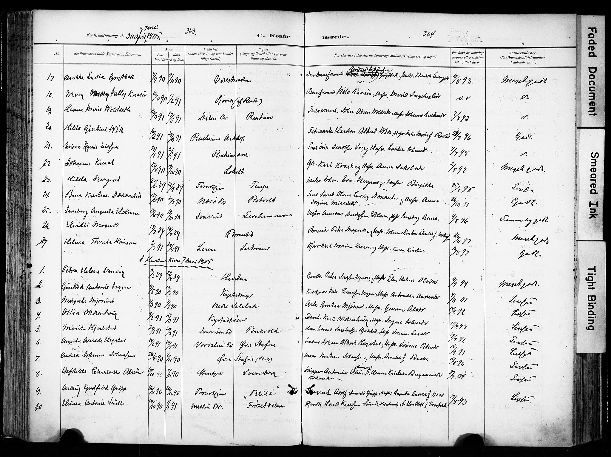 Ministerialprotokoller, klokkerbøker og fødselsregistre - Sør-Trøndelag, AV/SAT-A-1456/606/L0301: Parish register (official) no. 606A16, 1894-1907, p. 363-364