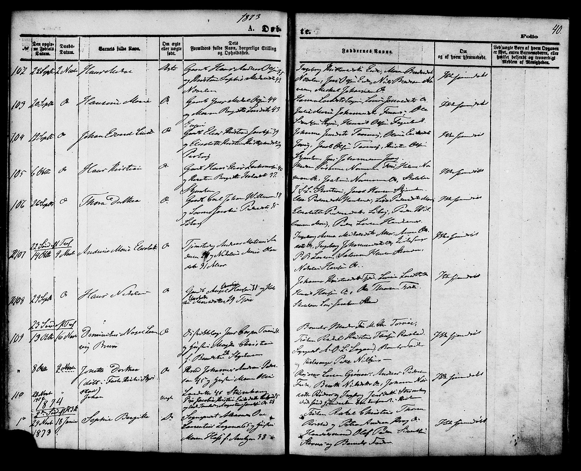 Ministerialprotokoller, klokkerbøker og fødselsregistre - Nordland, SAT/A-1459/853/L0771: Parish register (official) no. 853A10, 1870-1881, p. 40
