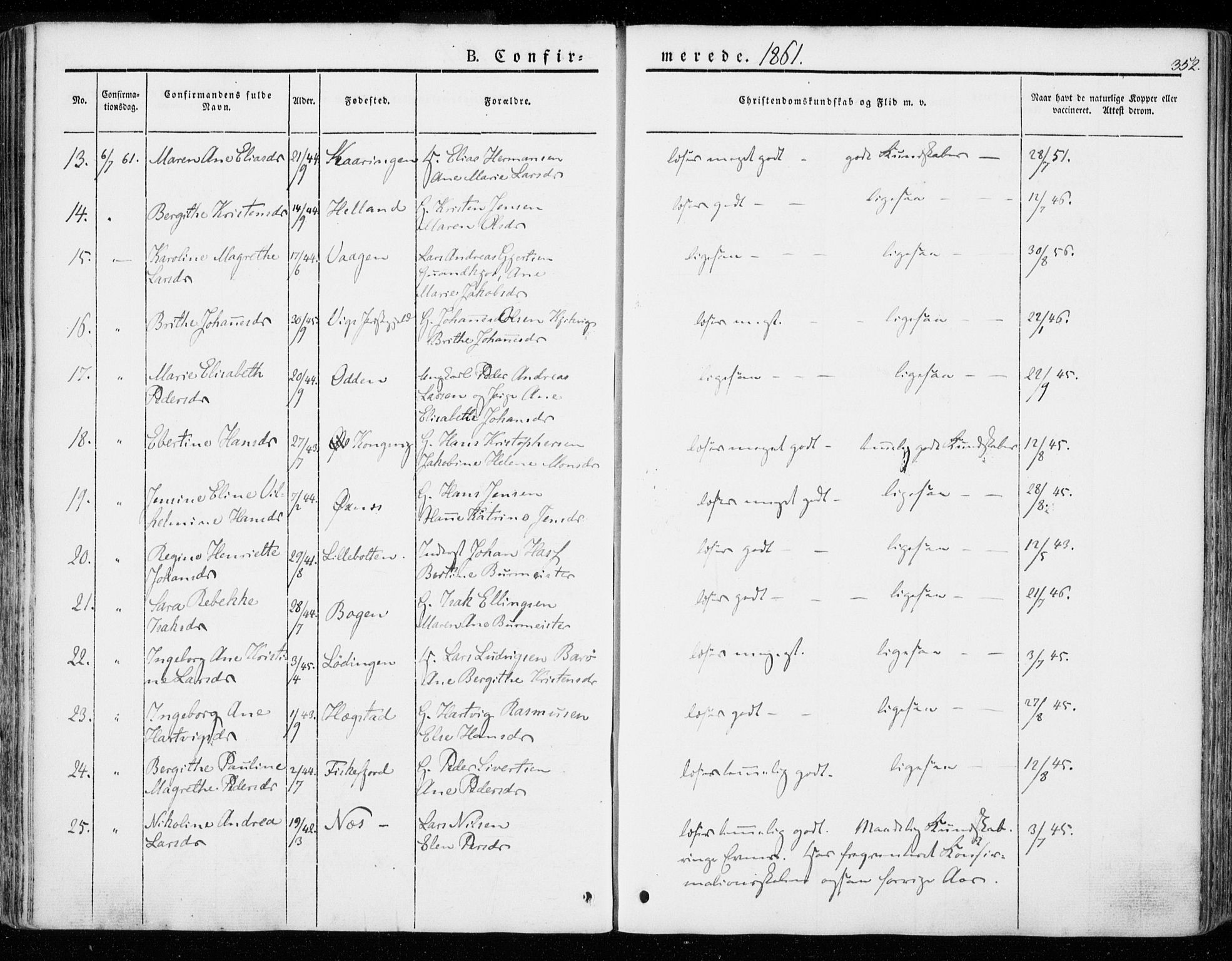 Ministerialprotokoller, klokkerbøker og fødselsregistre - Nordland, AV/SAT-A-1459/872/L1033: Parish register (official) no. 872A08, 1840-1863, p. 352