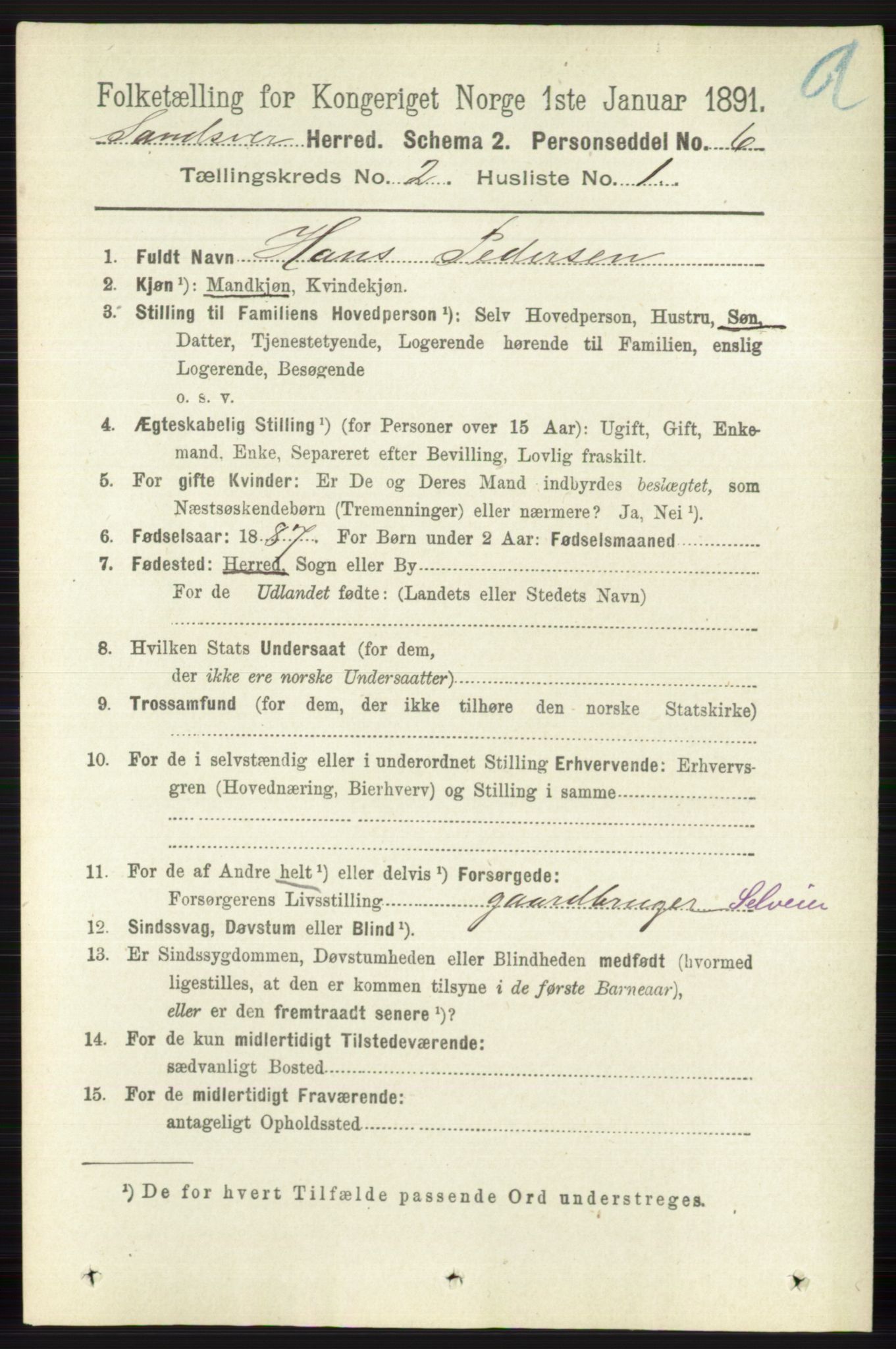 RA, 1891 census for 0629 Sandsvær, 1891, p. 685