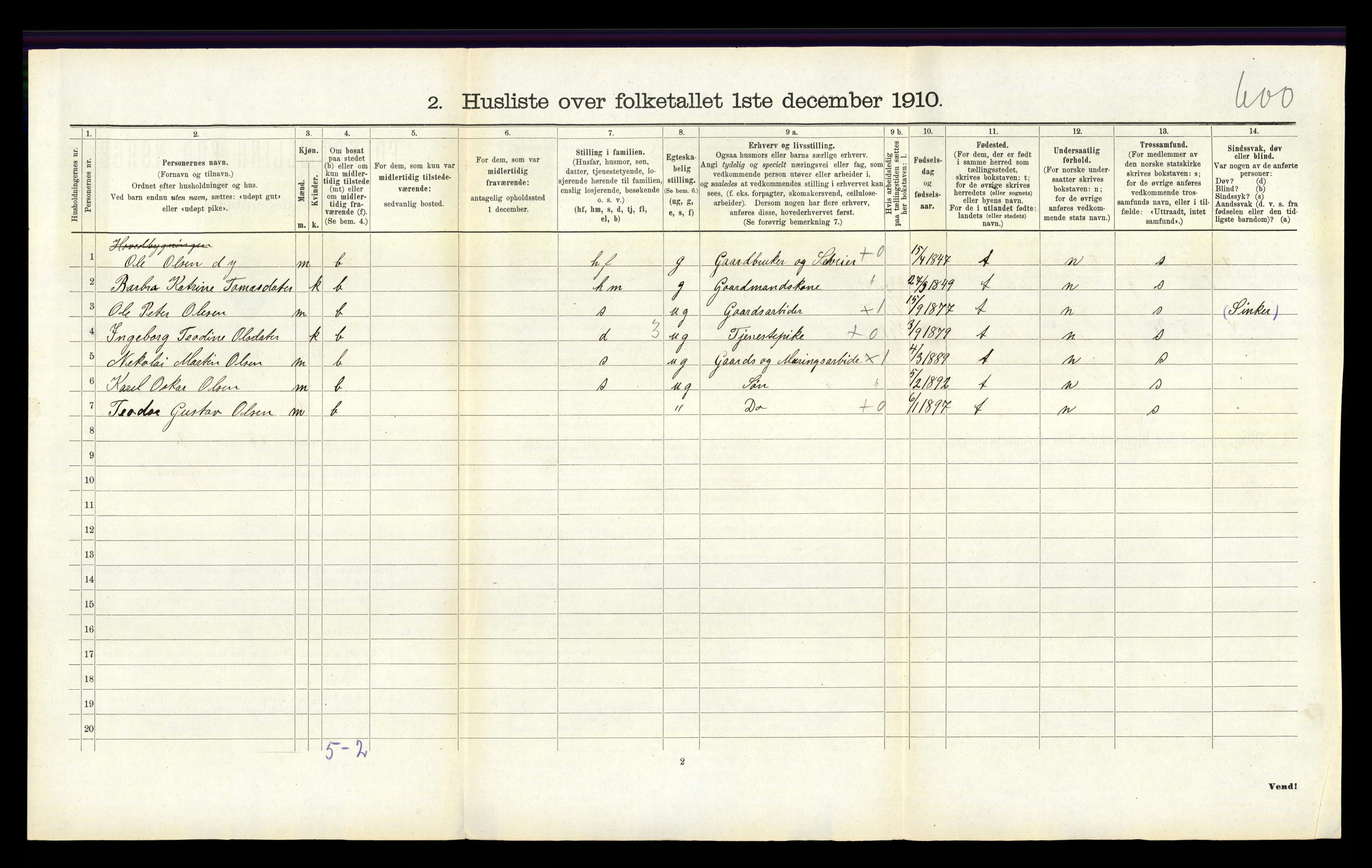 RA, 1910 census for Holum, 1910, p. 339