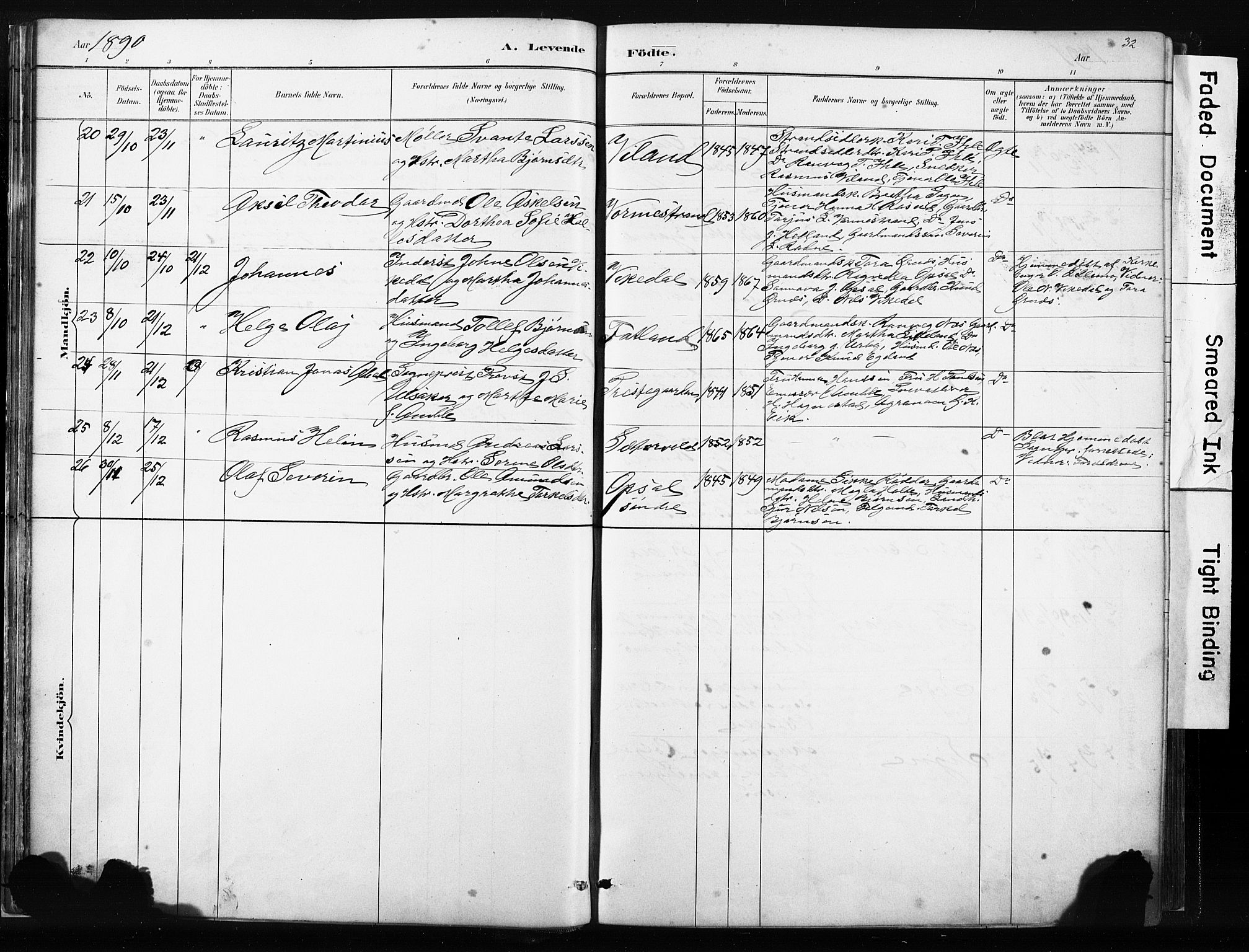 Vikedal sokneprestkontor, AV/SAST-A-101840/01/IV: Parish register (official) no. A 10, 1884-1907, p. 32