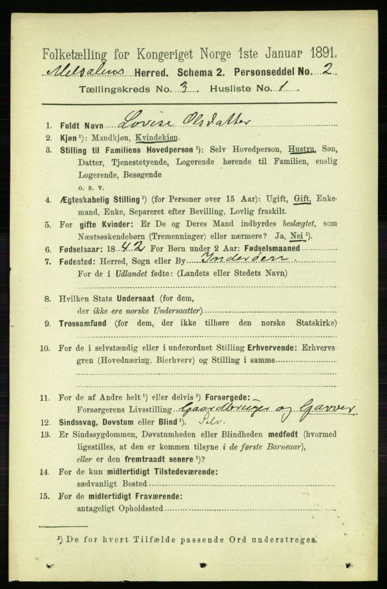 RA, 1891 census for 1636 Meldal, 1891, p. 1743