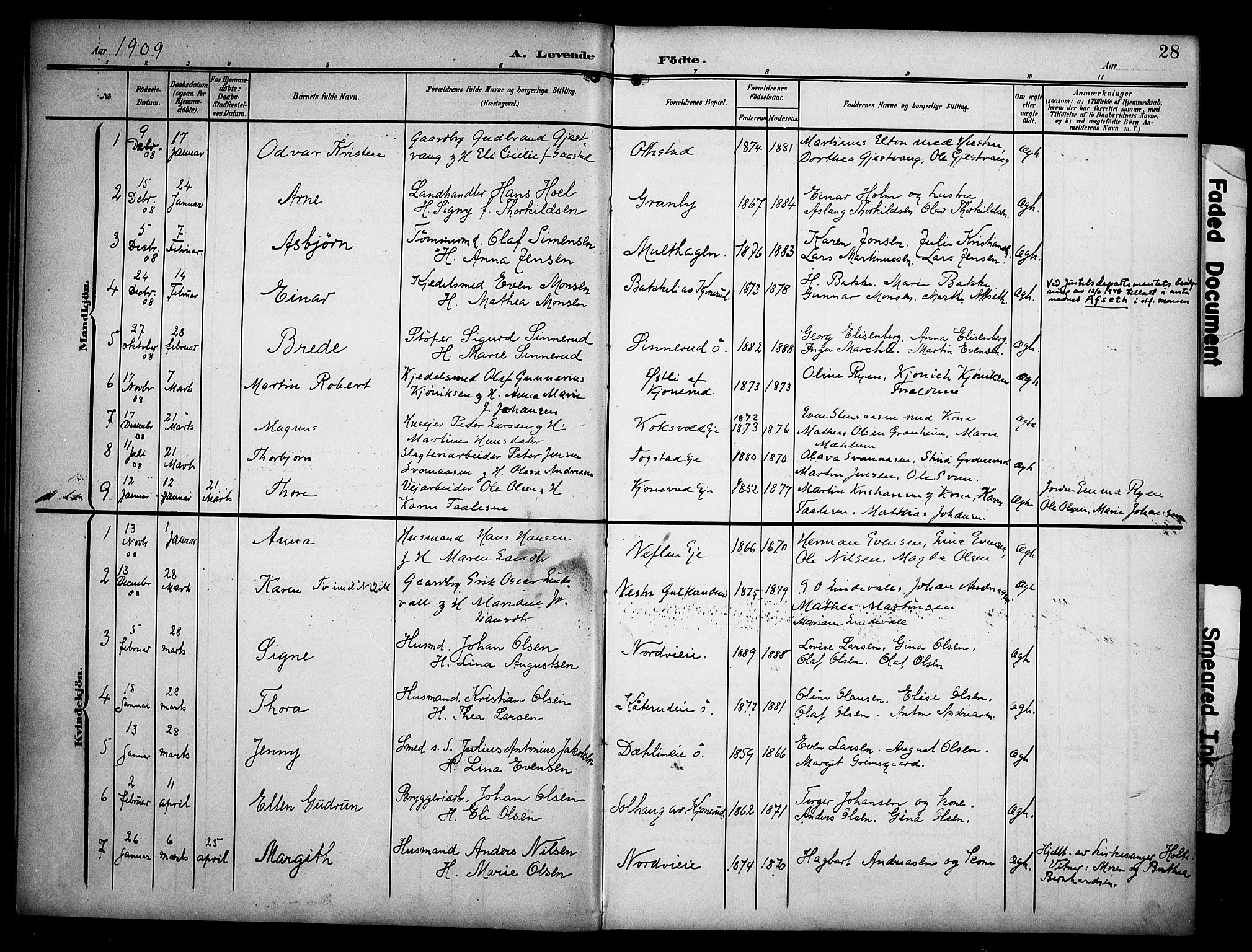 Stange prestekontor, SAH/PREST-002/K/L0022: Parish register (official) no. 22, 1903-1914, p. 28