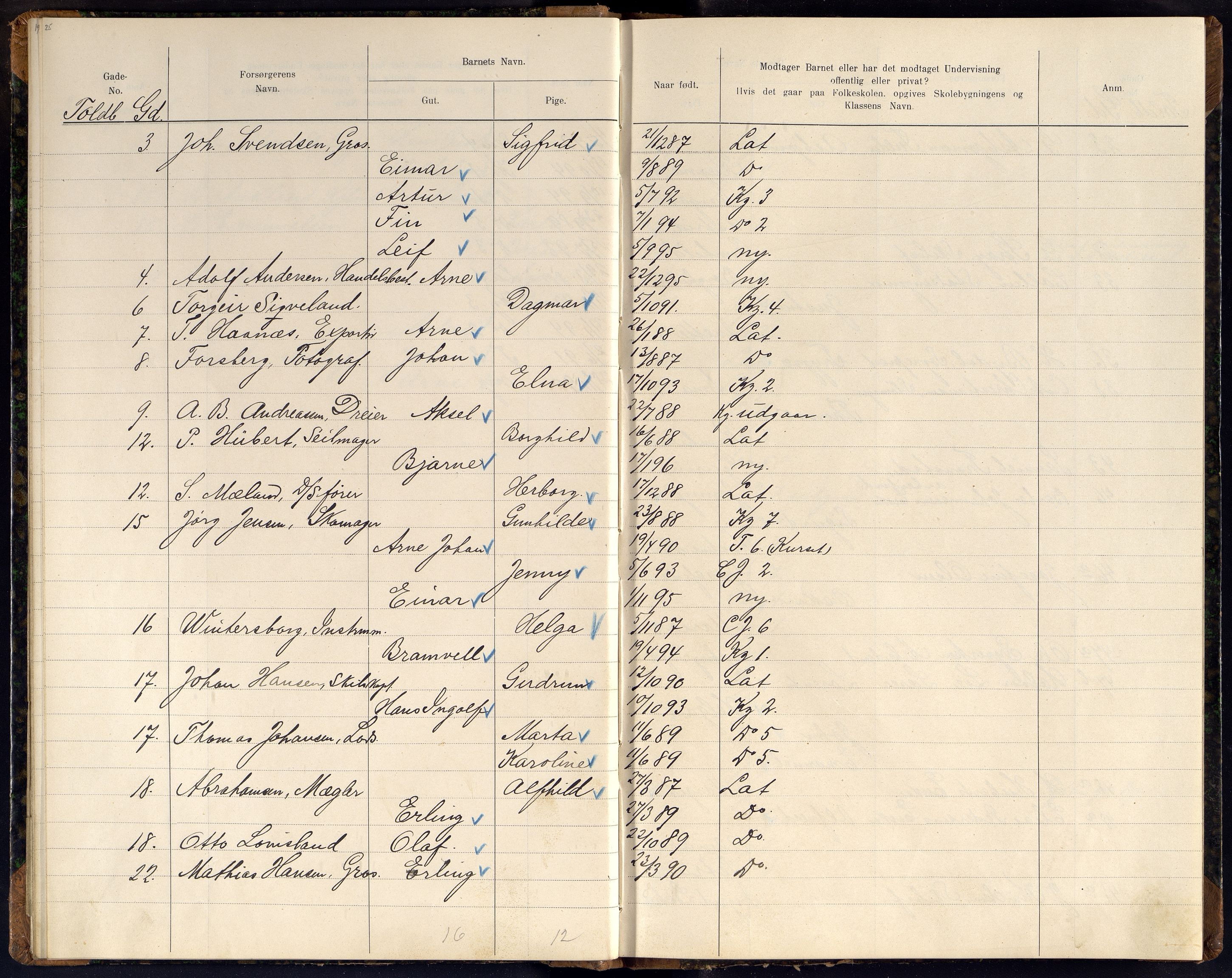 Kristiansand By - Skolekommisjonen/ -Styret, ARKSOR/1001KG510/J/Jb/L0011: Barnetelling, 1902, p. 25-26