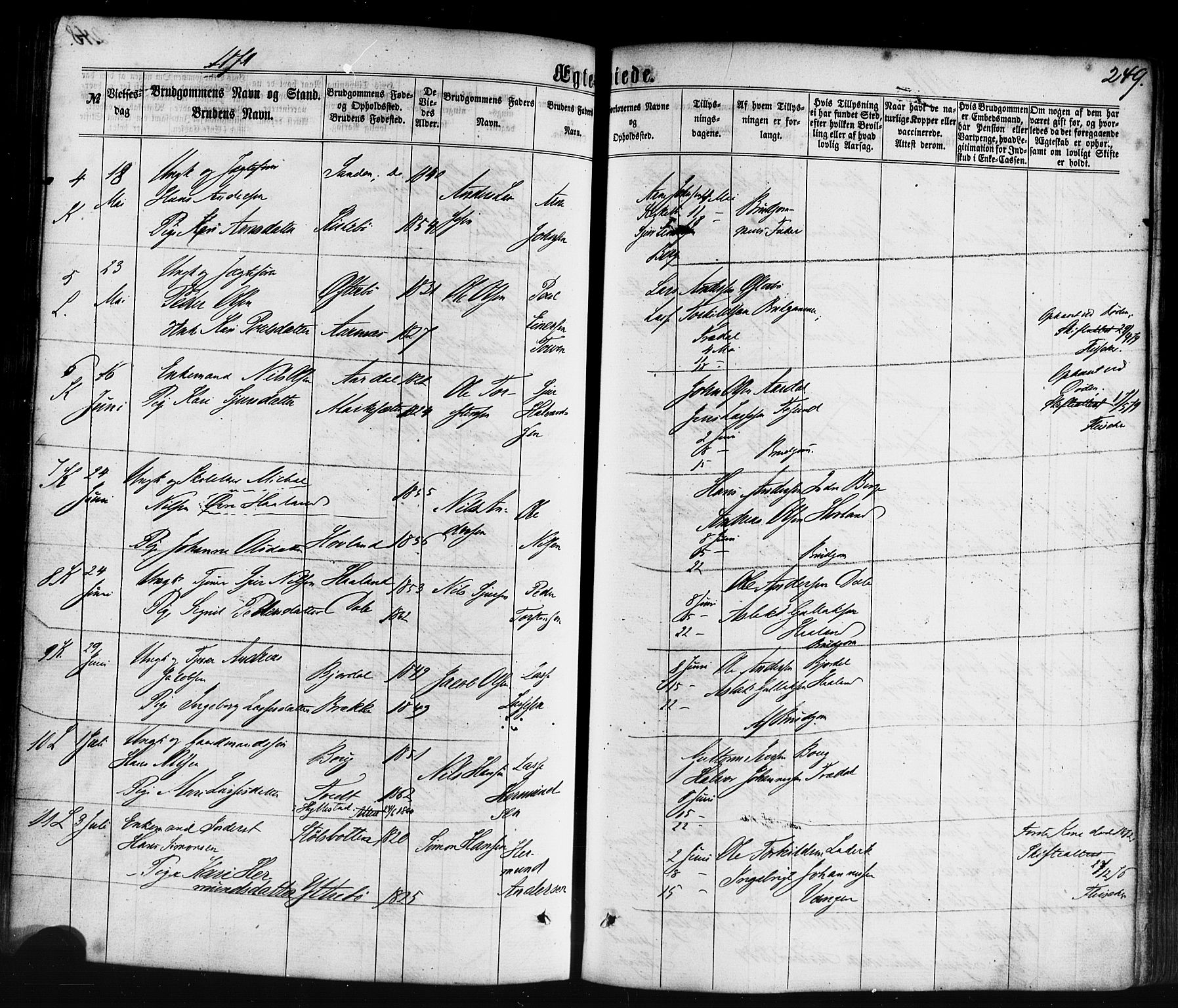 Lavik sokneprestembete, SAB/A-80901: Parish register (official) no. A 4, 1864-1881, p. 249