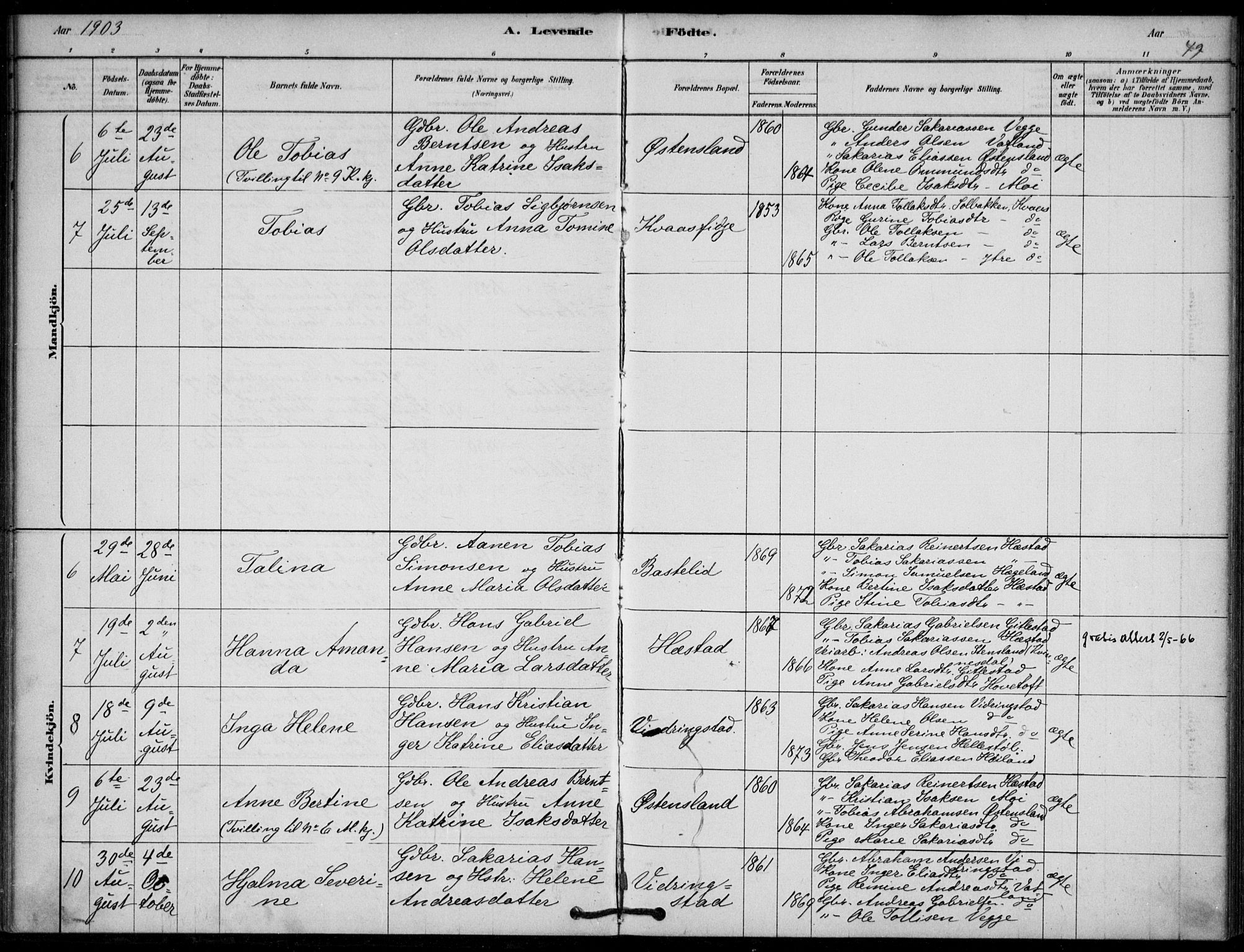Lyngdal sokneprestkontor, SAK/1111-0029/F/Fa/Fab/L0003: Parish register (official) no. A 3, 1878-1903, p. 49