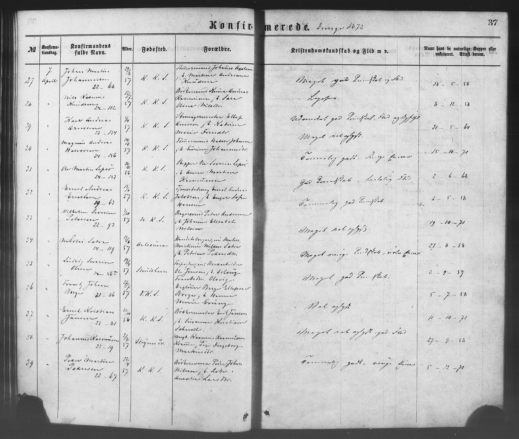Korskirken sokneprestembete, AV/SAB-A-76101/H/Haa/L0028: Parish register (official) no. C 4, 1868-1879, p. 37