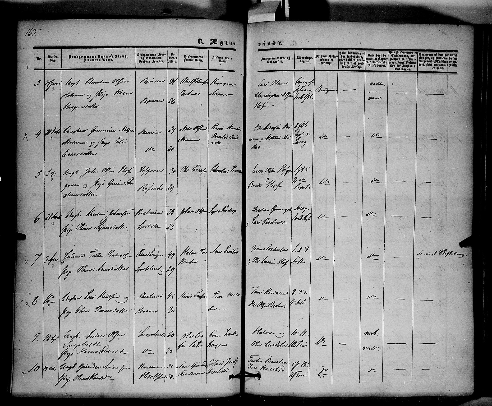 Hof prestekontor, AV/SAH-PREST-038/H/Ha/Haa/L0008: Parish register (official) no. 8, 1849-1861, p. 163