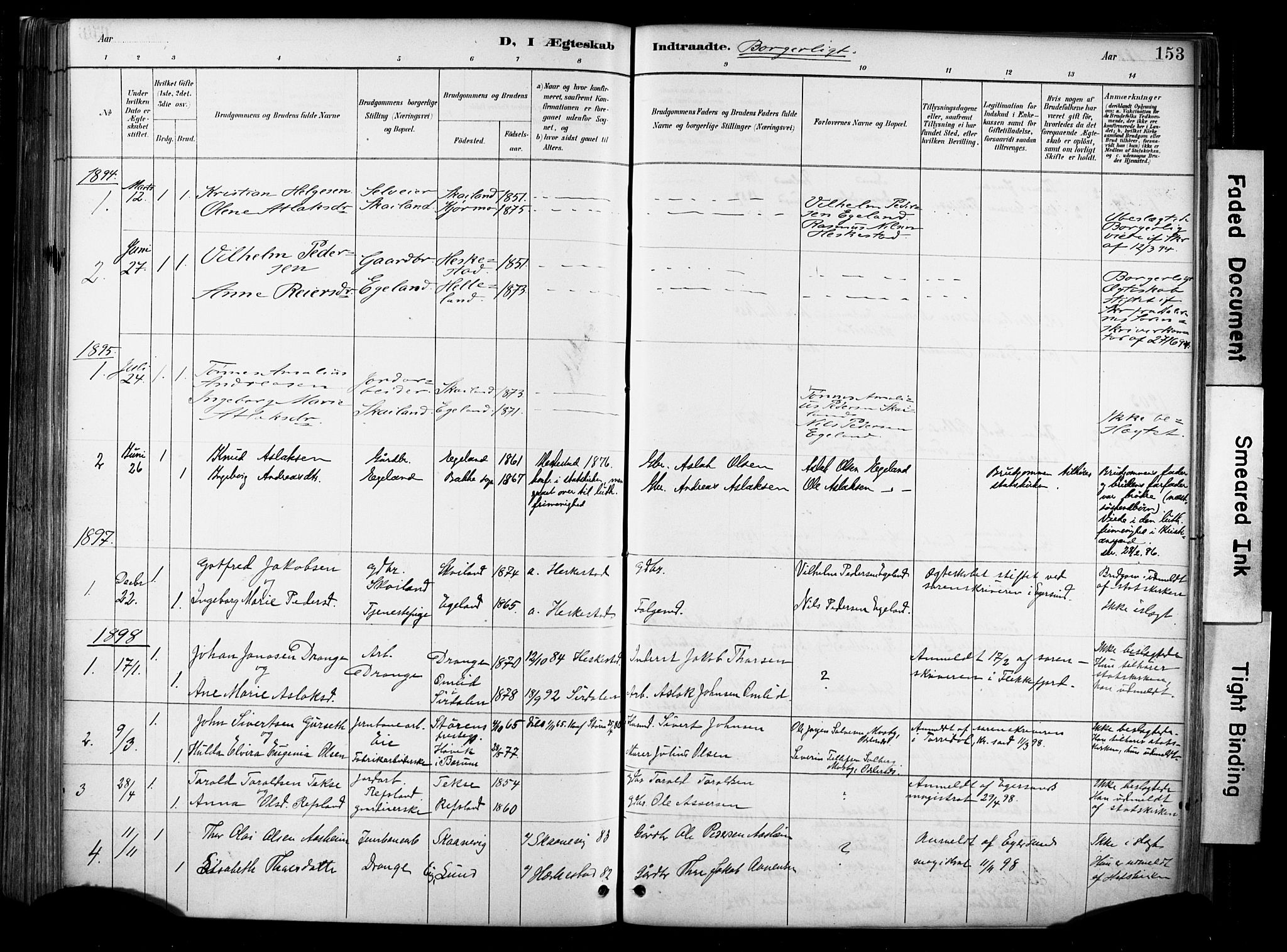 Lund sokneprestkontor, SAST/A-101809/S06/L0012: Parish register (official) no. A 11, 1887-1921, p. 153