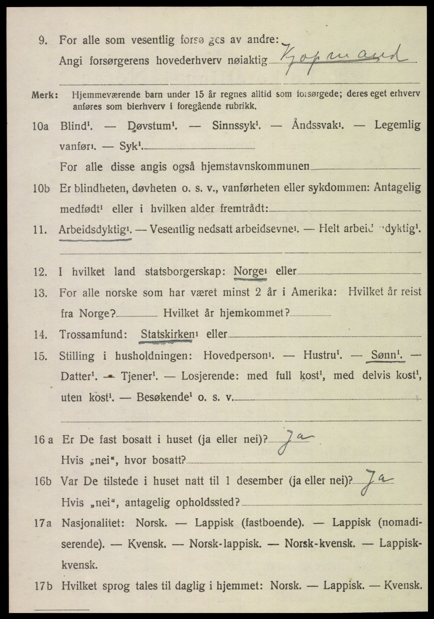 SAT, 1920 census for Kvam, 1920, p. 1986