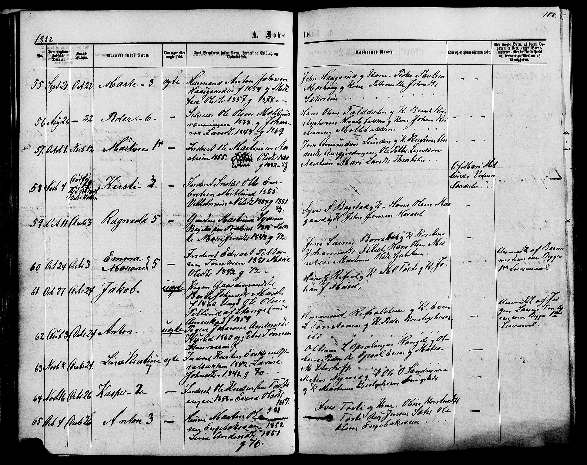 Romedal prestekontor, SAH/PREST-004/K/L0006: Parish register (official) no. 6, 1866-1886, p. 100