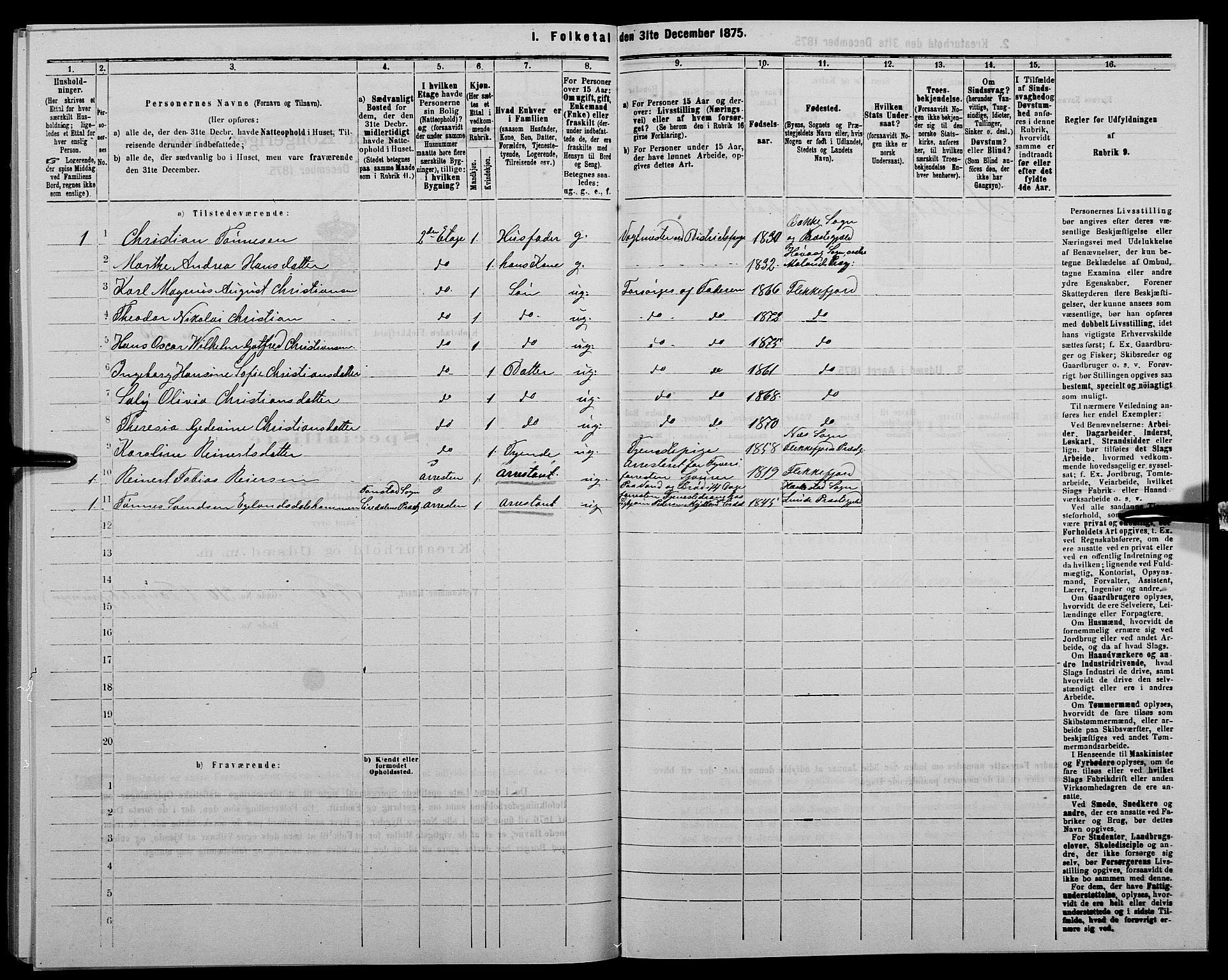 SAK, 1875 census for 1004B Flekkefjord/Flekkefjord, 1875, p. 383