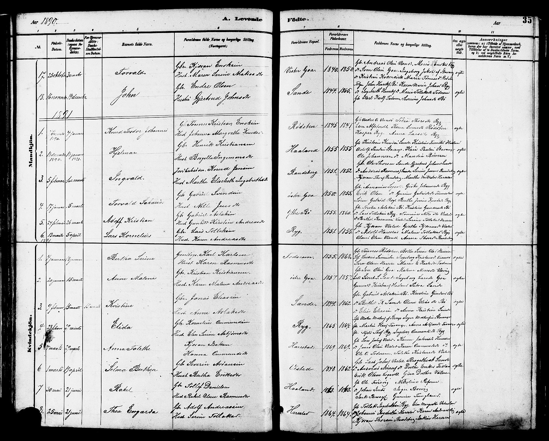 Hetland sokneprestkontor, SAST/A-101826/30/30BB/L0006: Parish register (copy) no. B 6, 1878-1921, p. 35