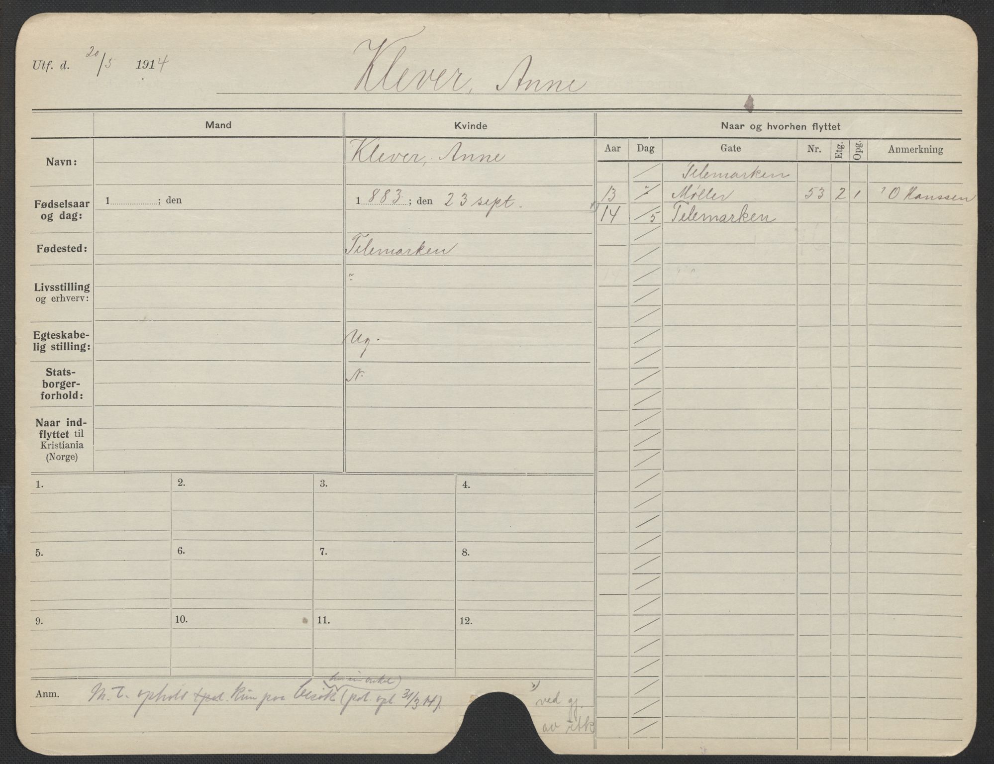 Oslo folkeregister, Registerkort, AV/SAO-A-11715/F/Fa/Fac/L0018: Kvinner, 1906-1914, p. 1149a