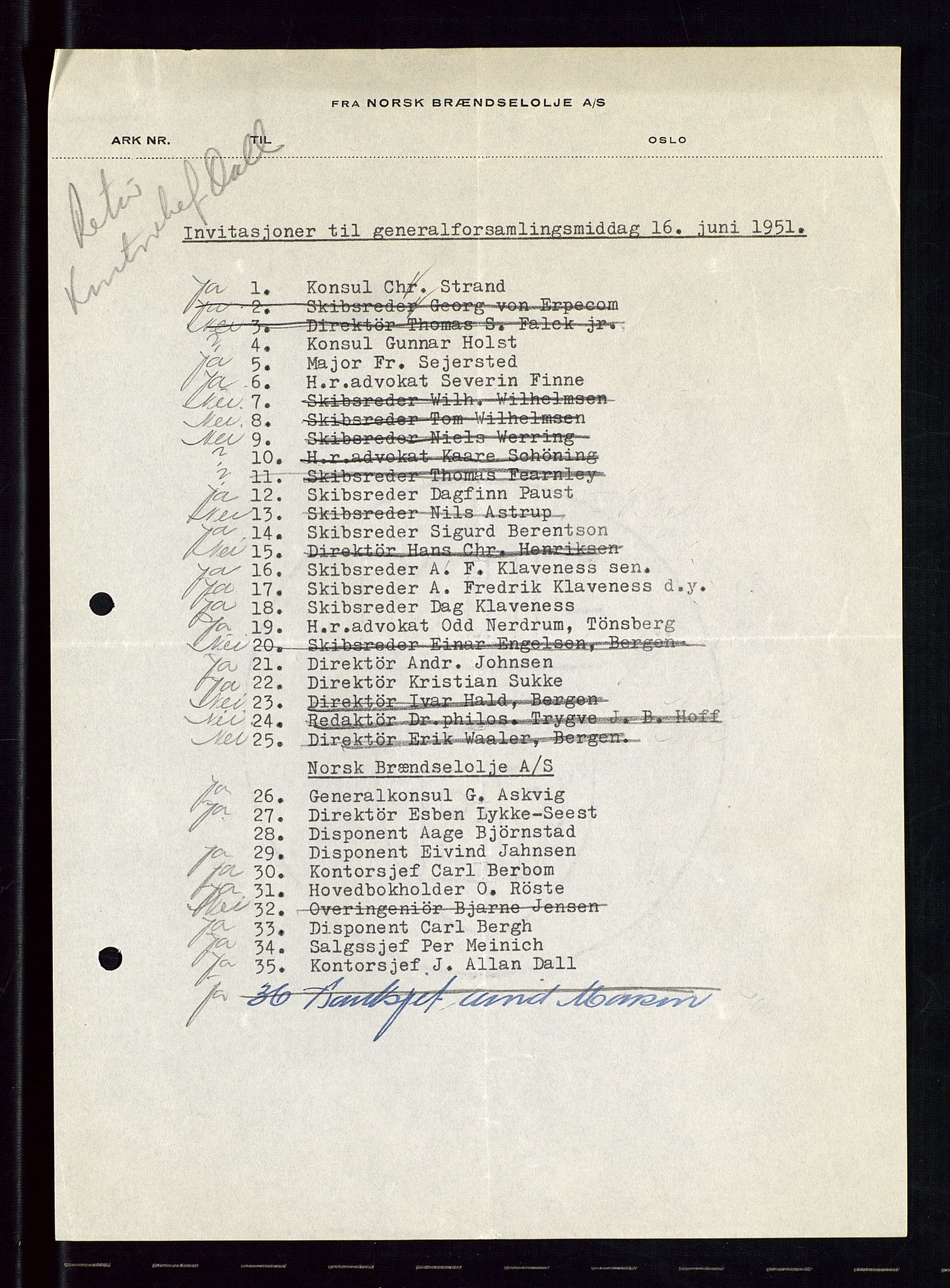 PA 1544 - Norsk Brændselolje A/S, AV/SAST-A-101965/1/A/Aa/L0006/0002: Generalforamling / General- og ekstraordinær generalforsamling 1951, 1951, p. 90