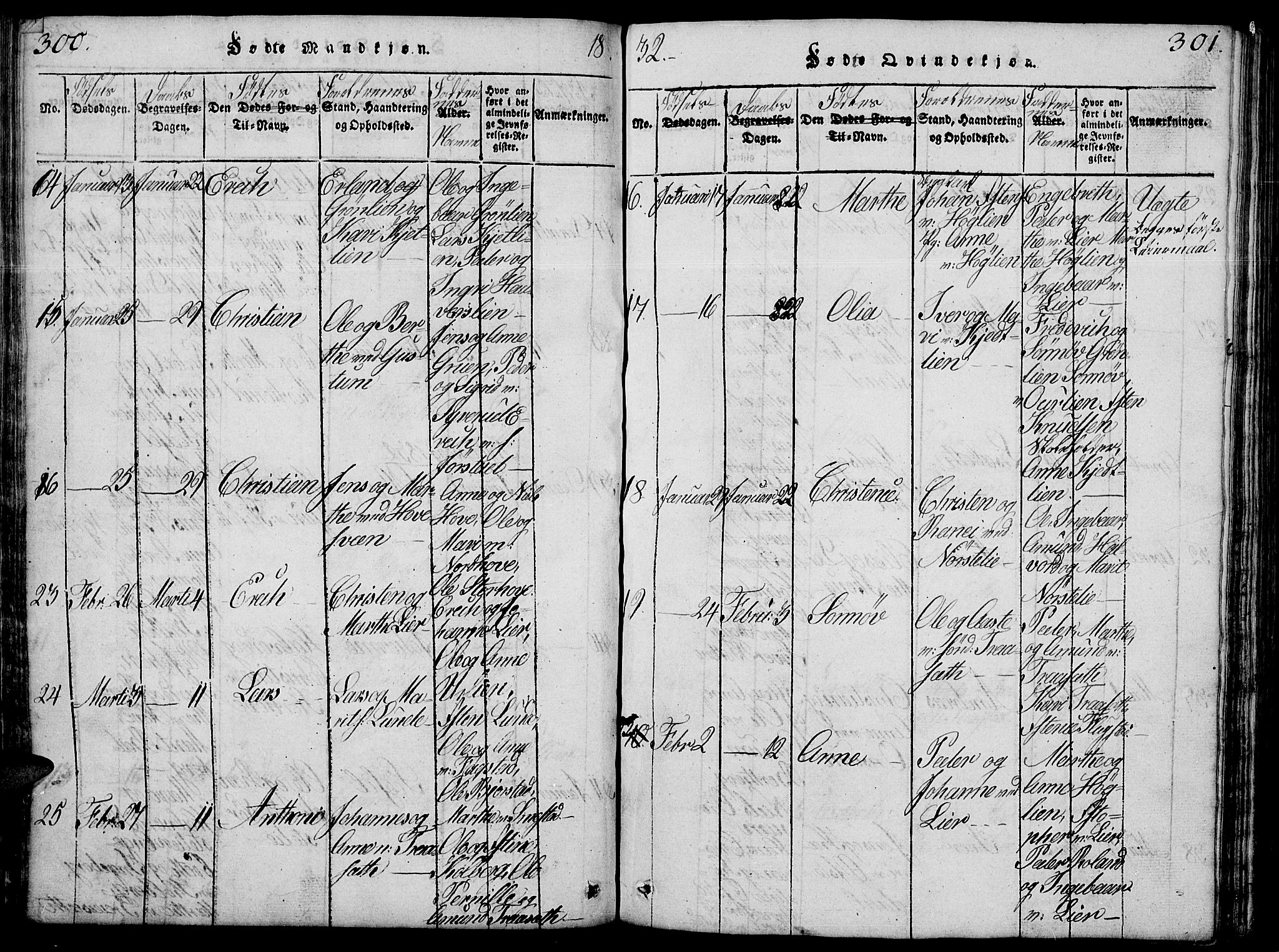 Fåberg prestekontor, SAH/PREST-086/H/Ha/Hab/L0004: Parish register (copy) no. 4, 1818-1837, p. 300-301