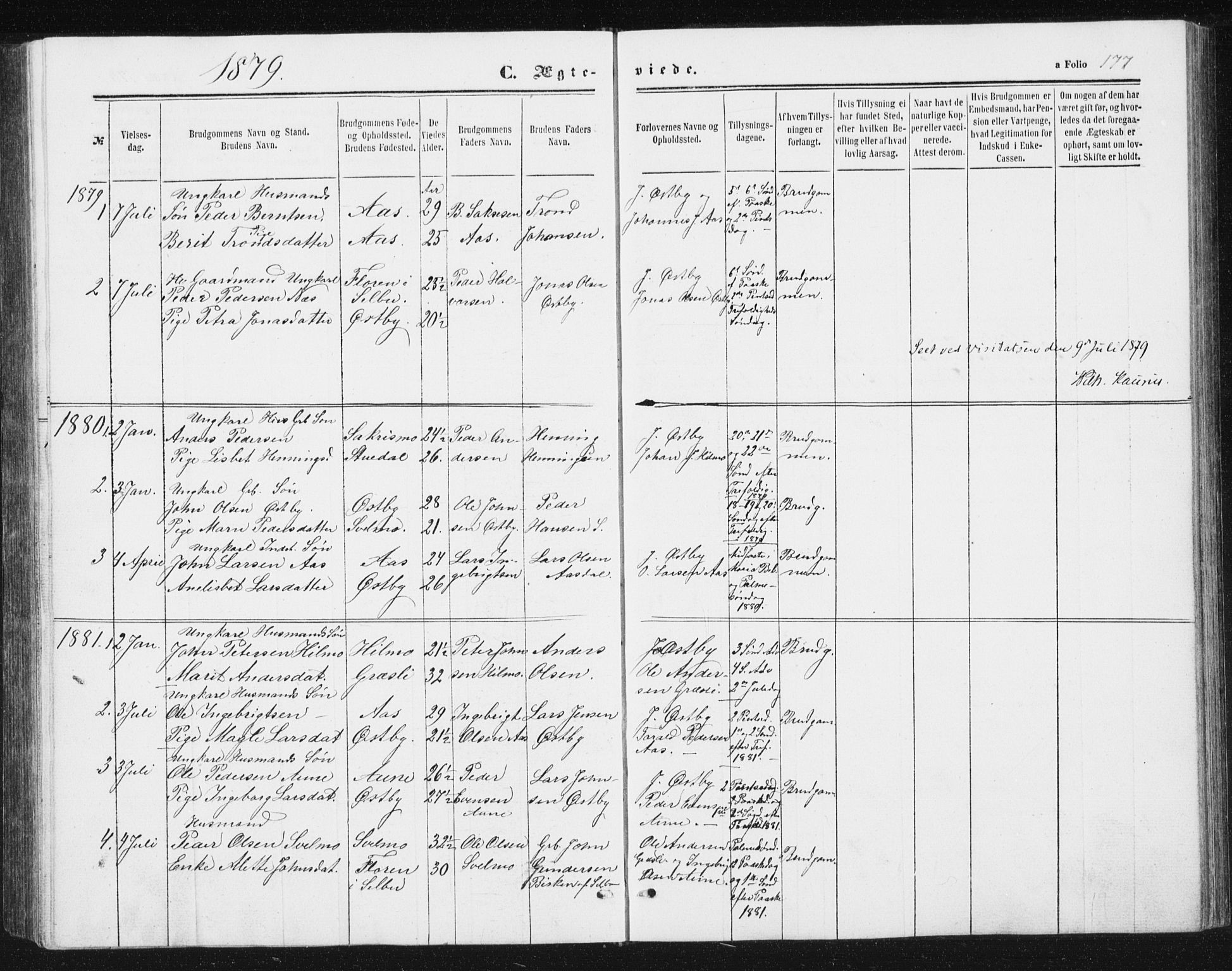 Ministerialprotokoller, klokkerbøker og fødselsregistre - Sør-Trøndelag, SAT/A-1456/698/L1166: Parish register (copy) no. 698C03, 1861-1887, p. 177
