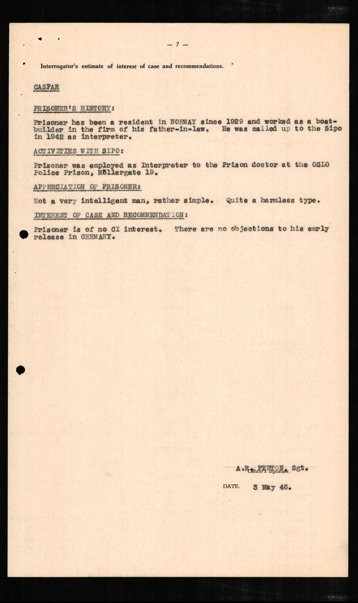 Forsvaret, Forsvarets overkommando II, AV/RA-RAFA-3915/D/Db/L0005: CI Questionaires. Tyske okkupasjonsstyrker i Norge. Tyskere., 1945-1946, p. 215