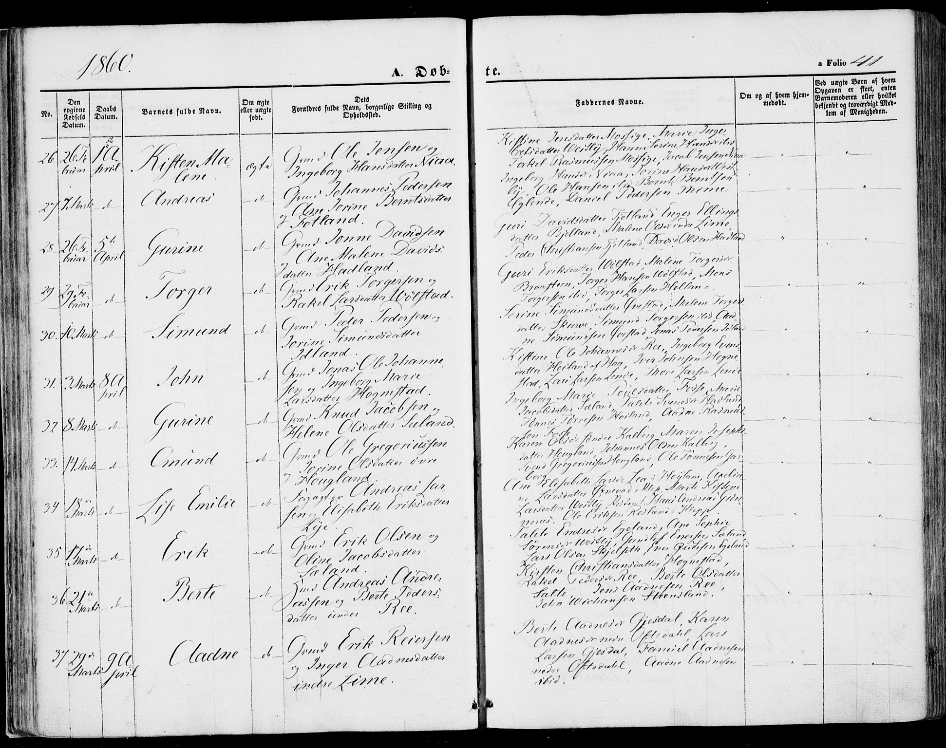 Lye sokneprestkontor, AV/SAST-A-101794/001/30BA/L0007: Parish register (official) no. A 6, 1856-1871, p. 41