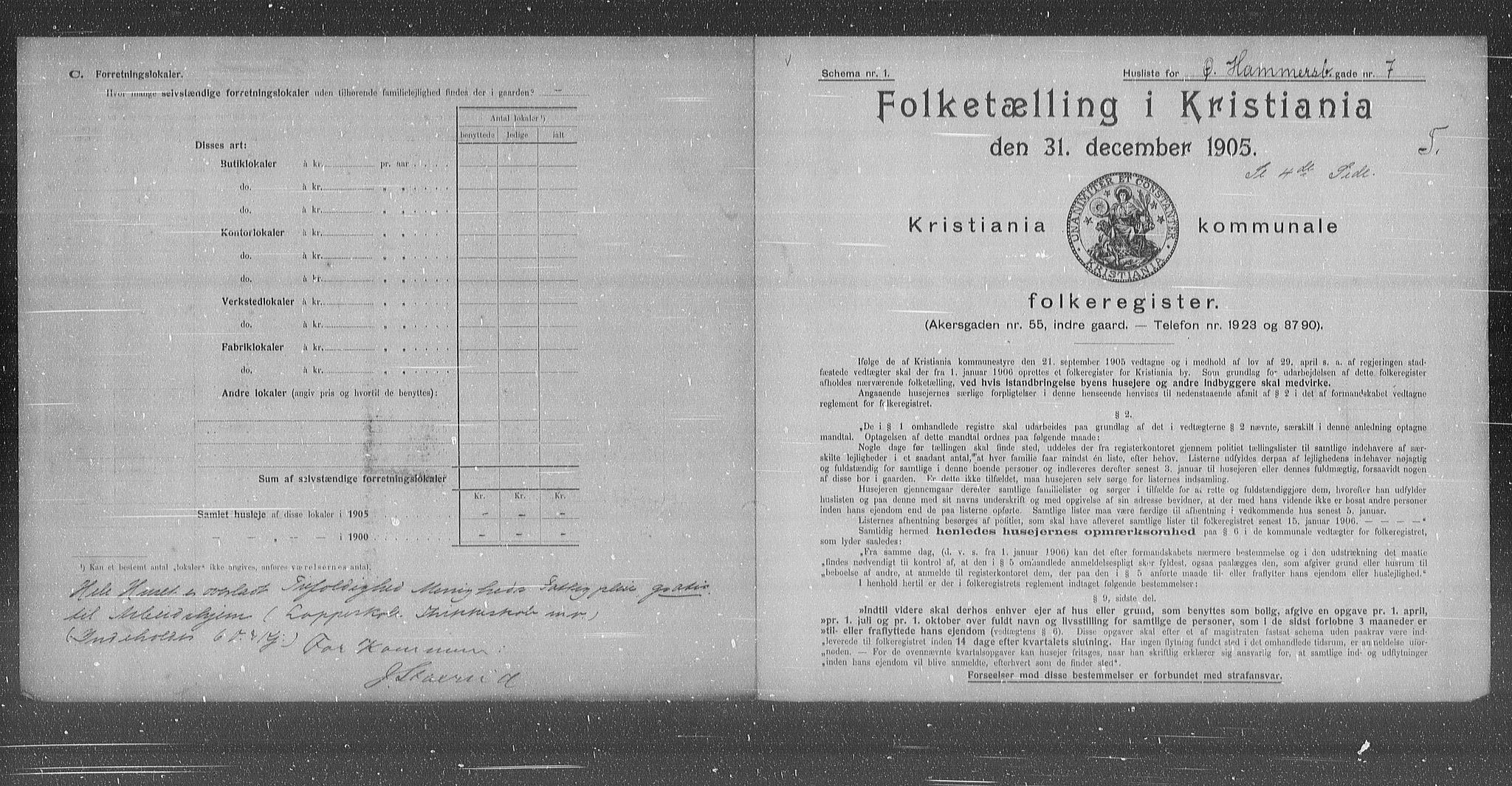OBA, Municipal Census 1905 for Kristiania, 1905, p. 68262