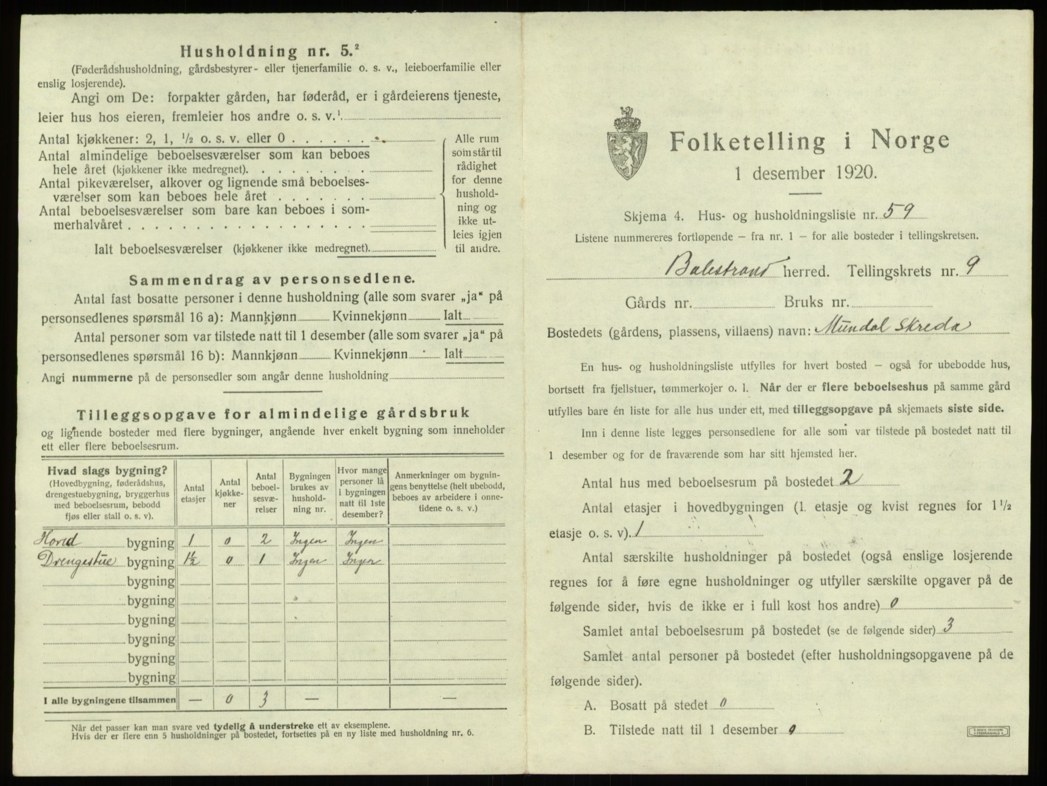 SAB, 1920 census for Balestrand, 1920, p. 681