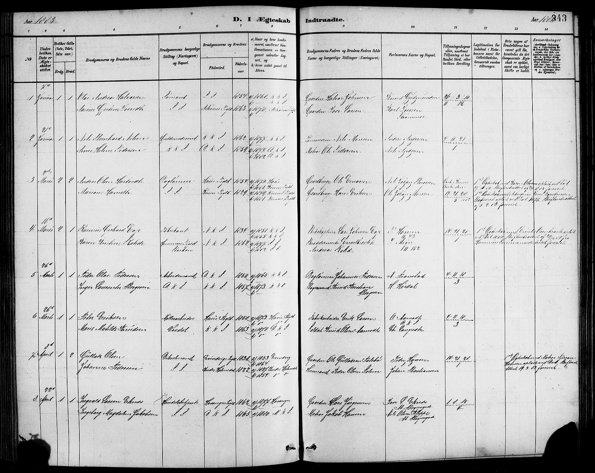 Sandviken Sokneprestembete, SAB/A-77601/H/Hb/L0001: Parish register (copy) no. A 2, 1879-1892, p. 343