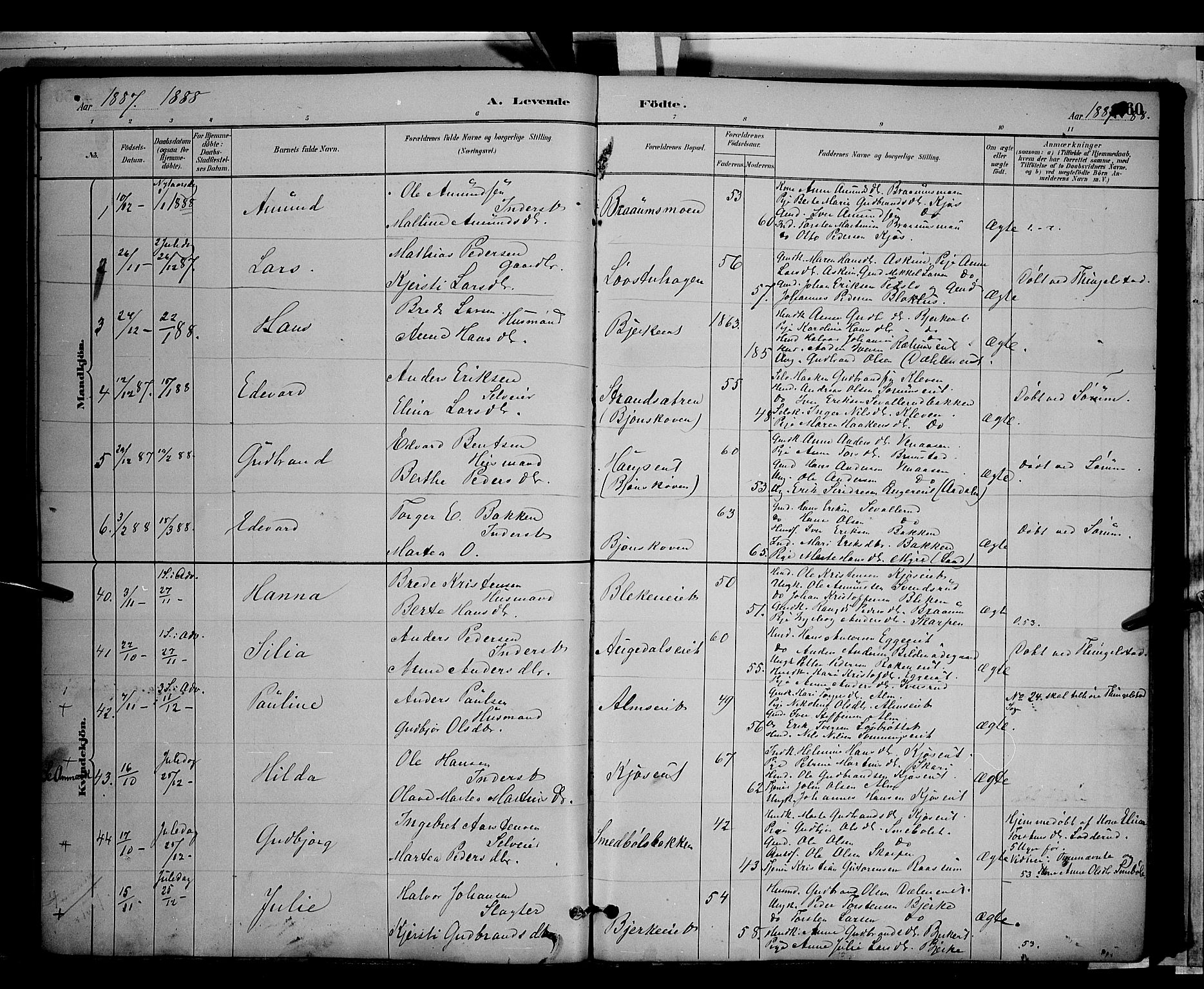 Gran prestekontor, SAH/PREST-112/H/Ha/Hab/L0003: Parish register (copy) no. 3, 1882-1890, p. 60