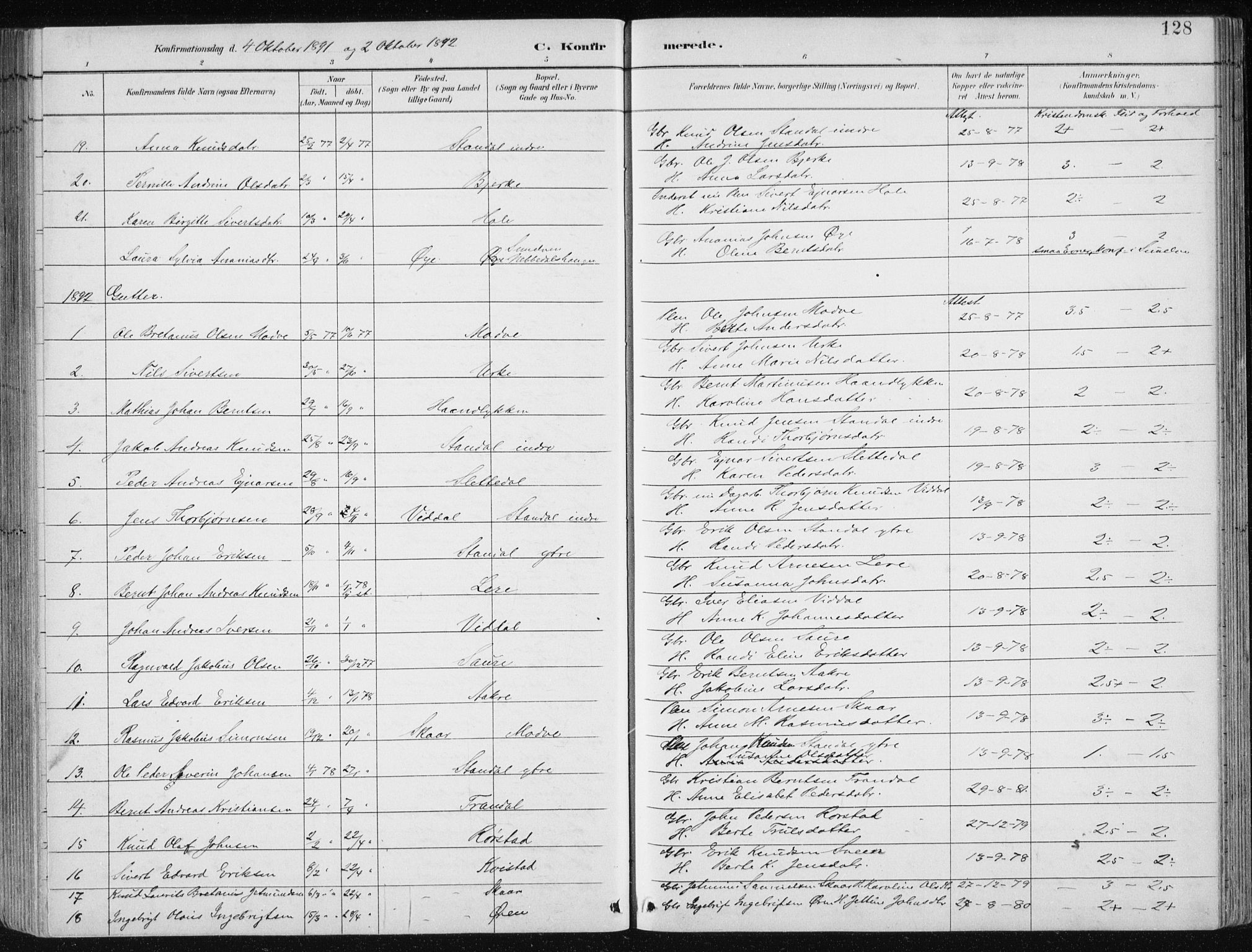 Ministerialprotokoller, klokkerbøker og fødselsregistre - Møre og Romsdal, AV/SAT-A-1454/515/L0215: Parish register (copy) no. 515C02, 1884-1906, p. 128