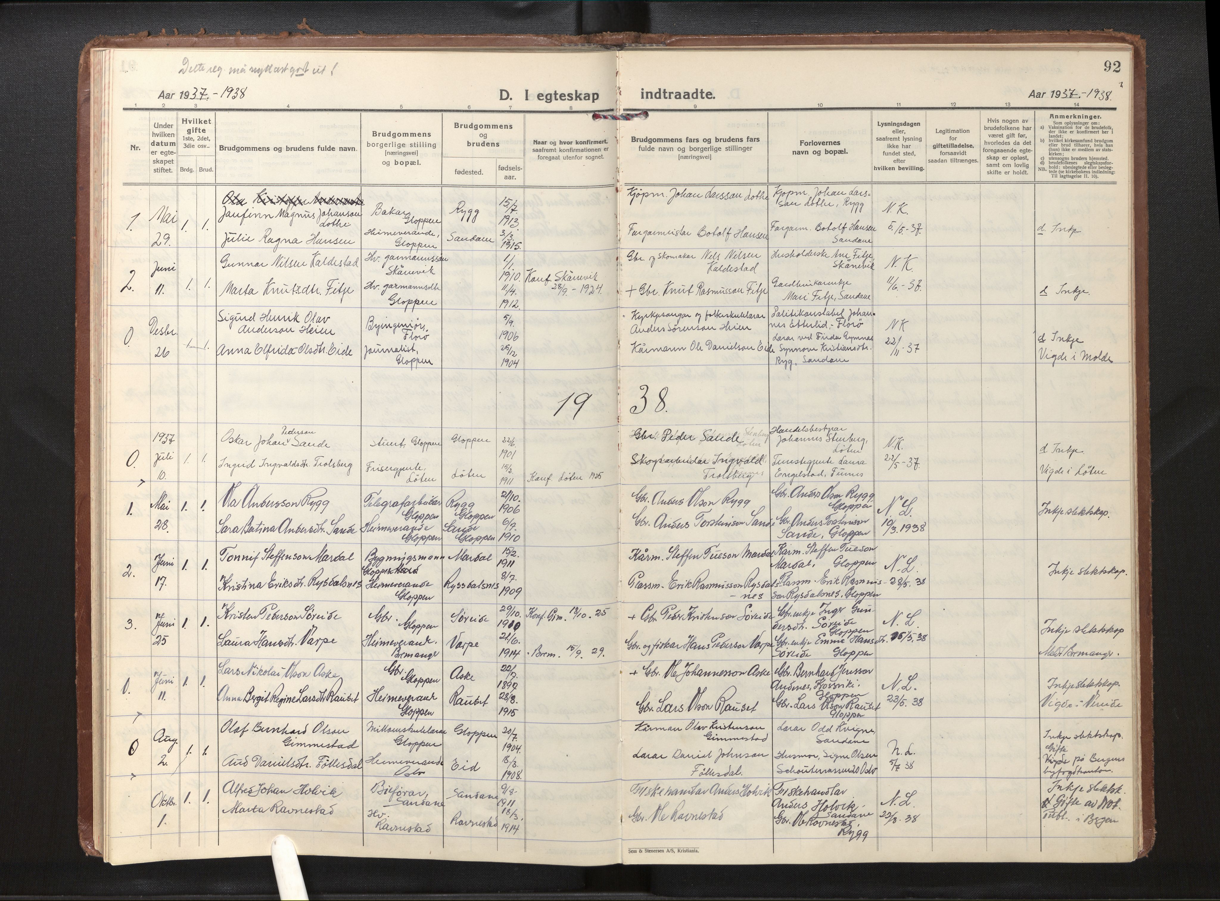 Gloppen sokneprestembete, AV/SAB-A-80101/H/Haa/Haad/L0003: Parish register (official) no. D 3, 1926-1950, p. 91b-92a