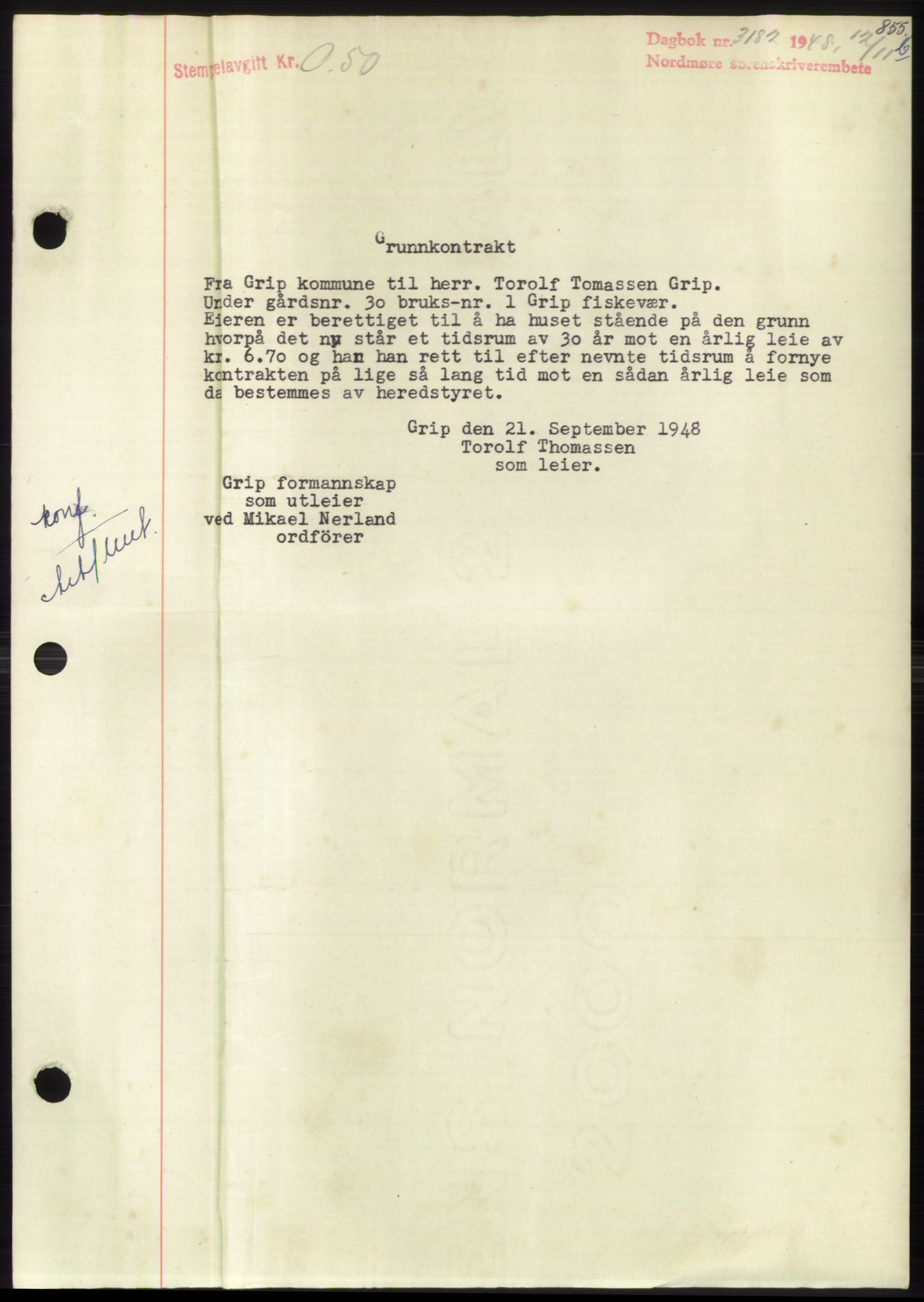 Nordmøre sorenskriveri, AV/SAT-A-4132/1/2/2Ca: Mortgage book no. B100, 1948-1949, Diary no: : 3182/1948