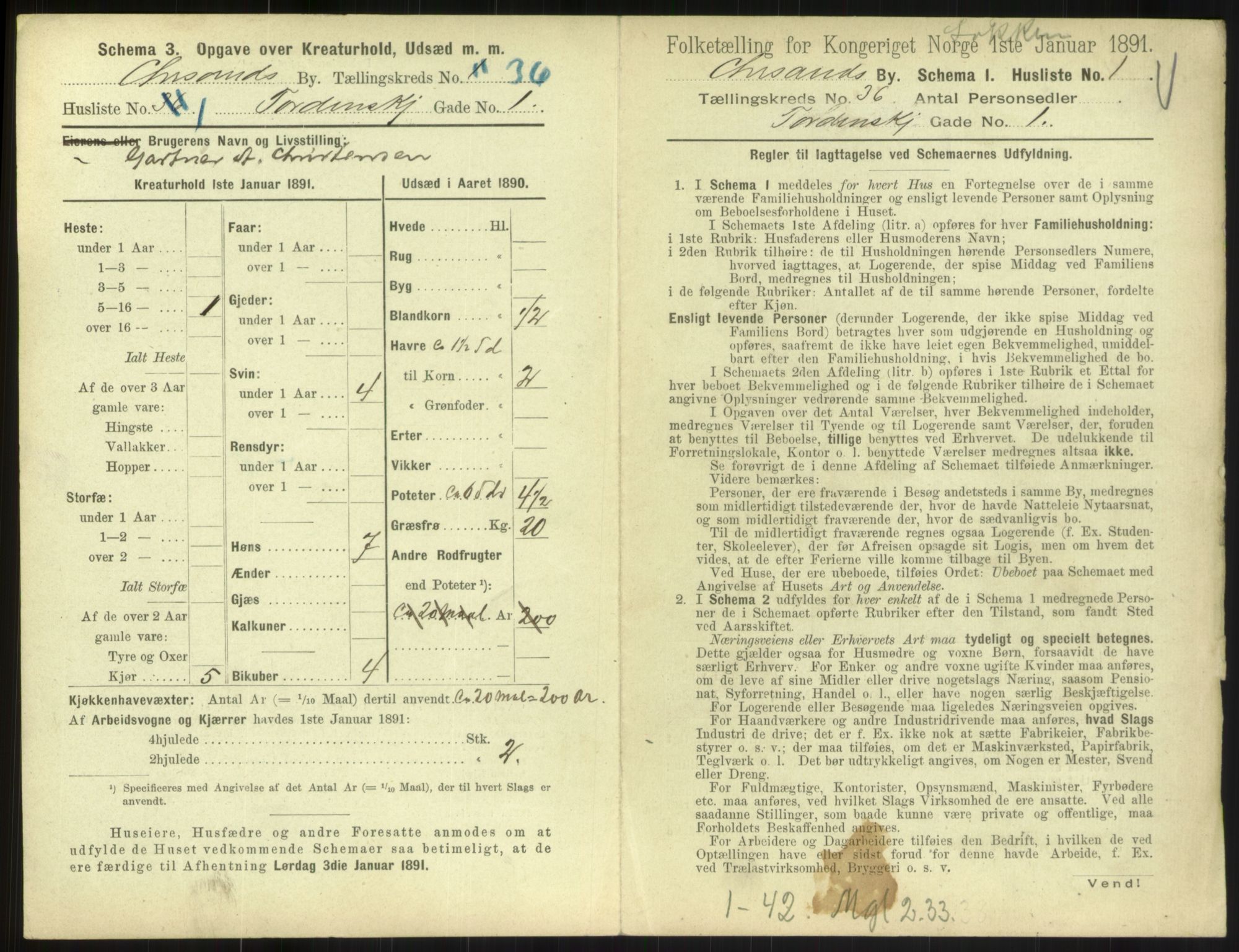 RA, 1891 census for 1001 Kristiansand, 1891, p. 1882