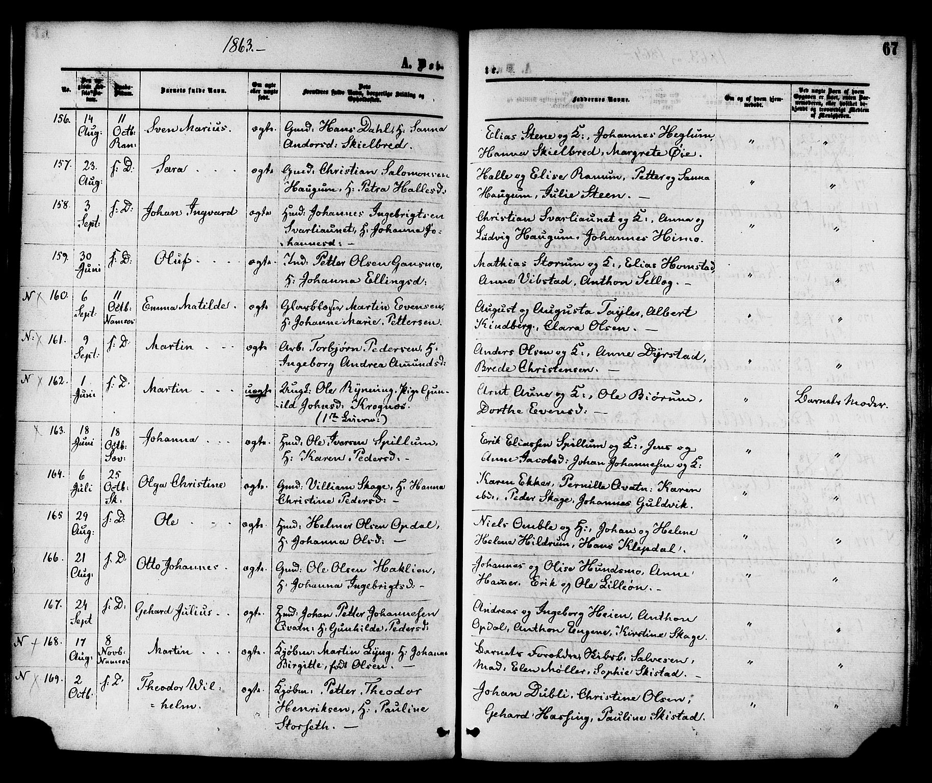 Ministerialprotokoller, klokkerbøker og fødselsregistre - Nord-Trøndelag, SAT/A-1458/764/L0553: Parish register (official) no. 764A08, 1858-1880, p. 67