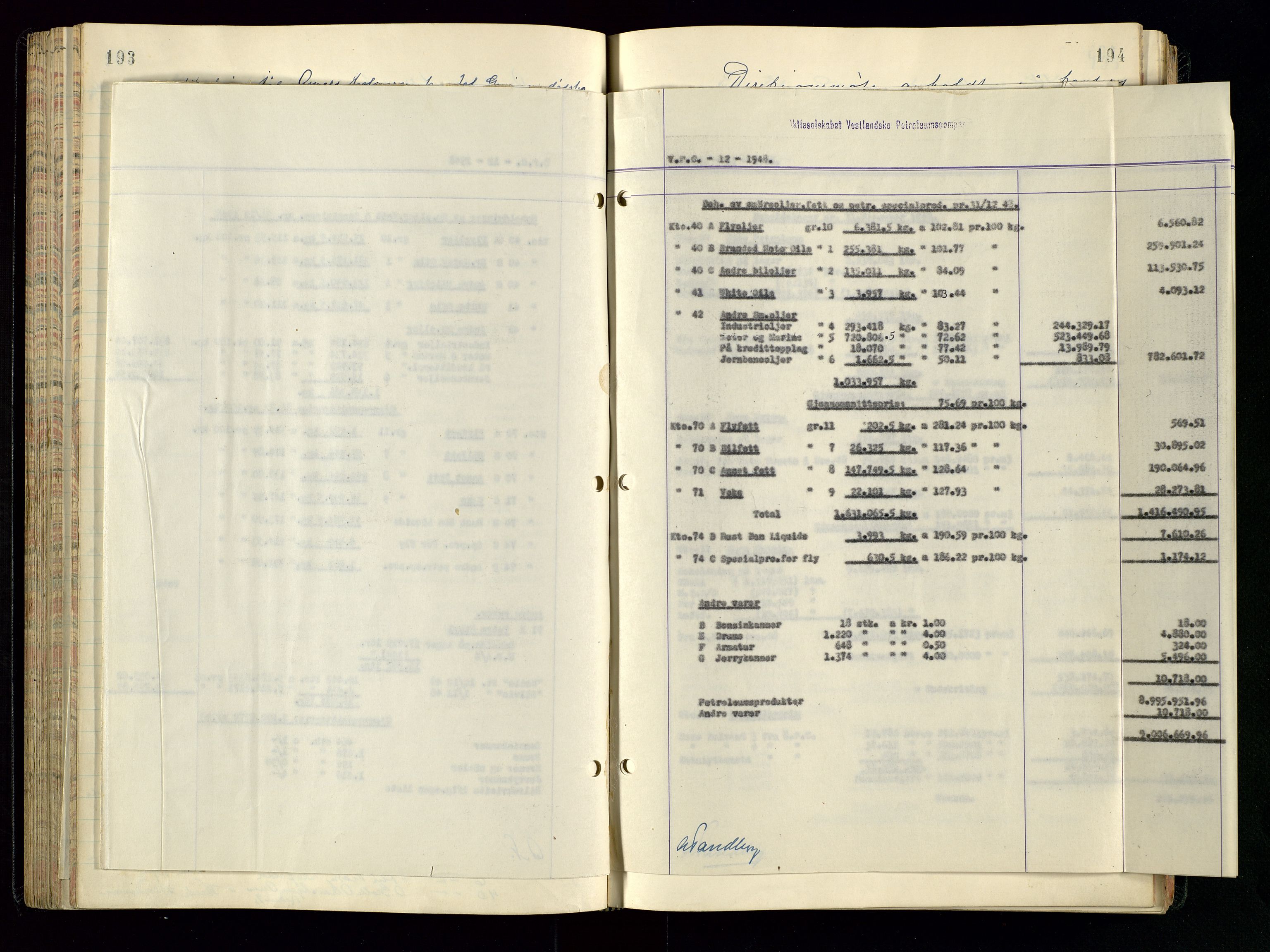 PA 1534 - Østlandske Petroleumscompagni A/S, AV/SAST-A-101954/A/Aa/L0005/0001: Direksjonsprotokoller / Den Administrerende Direksjon alle selskaper (referatprotokoll), 1943-1958