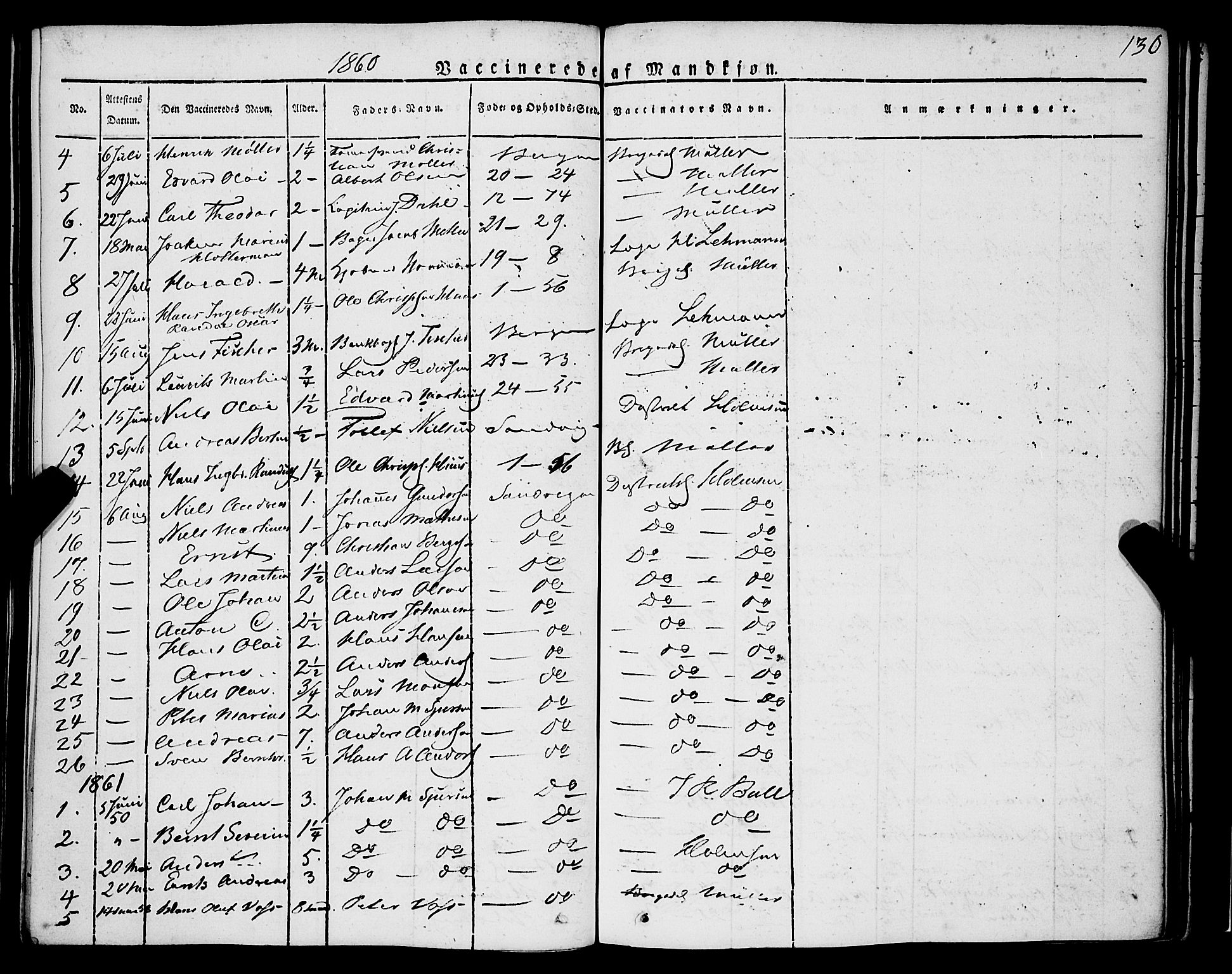 Korskirken sokneprestembete, SAB/A-76101/H/Haa/L0050: Parish register (official) no. F 1, 1821-1869, p. 130