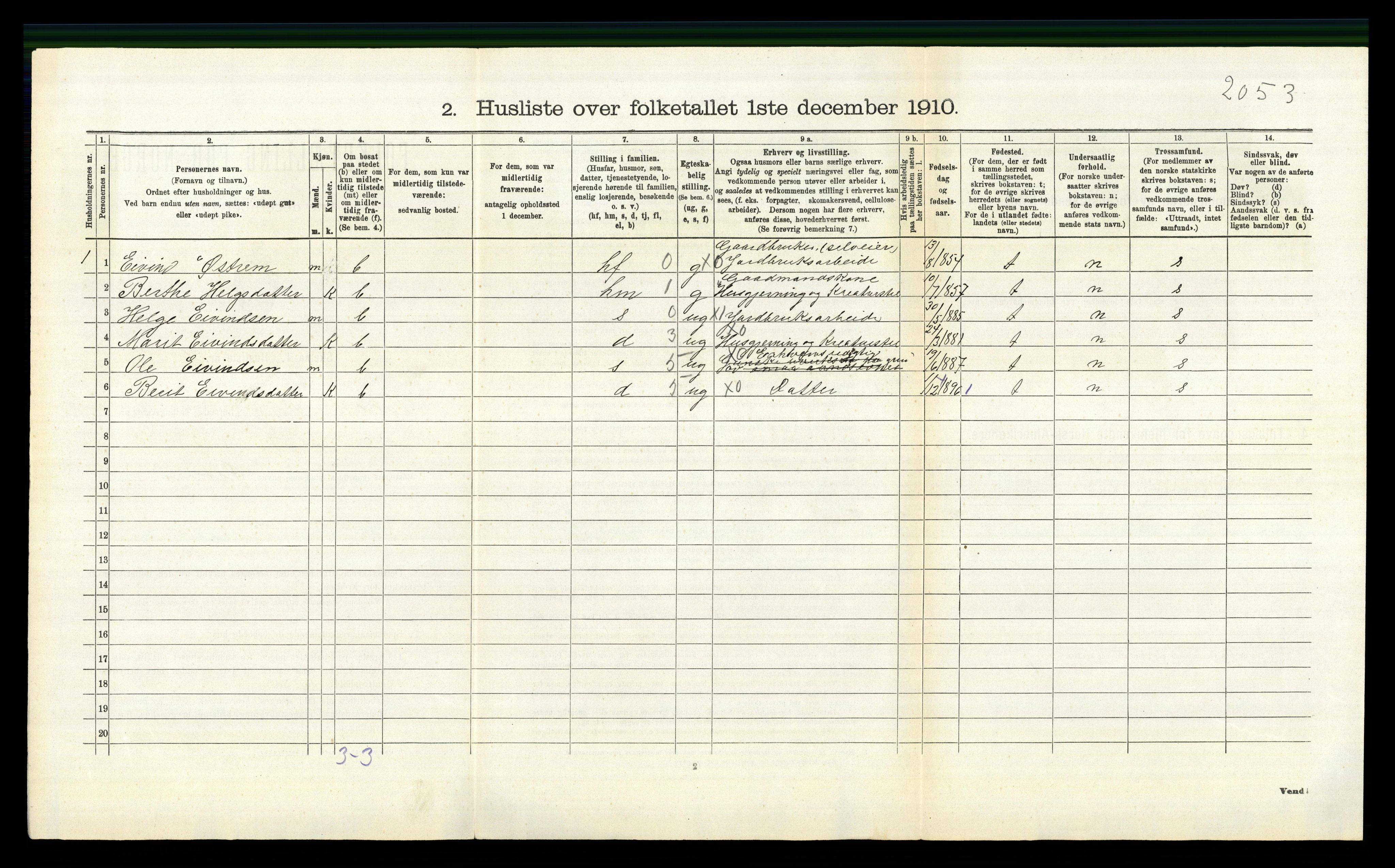 RA, 1910 census for Vang, 1910, p. 516