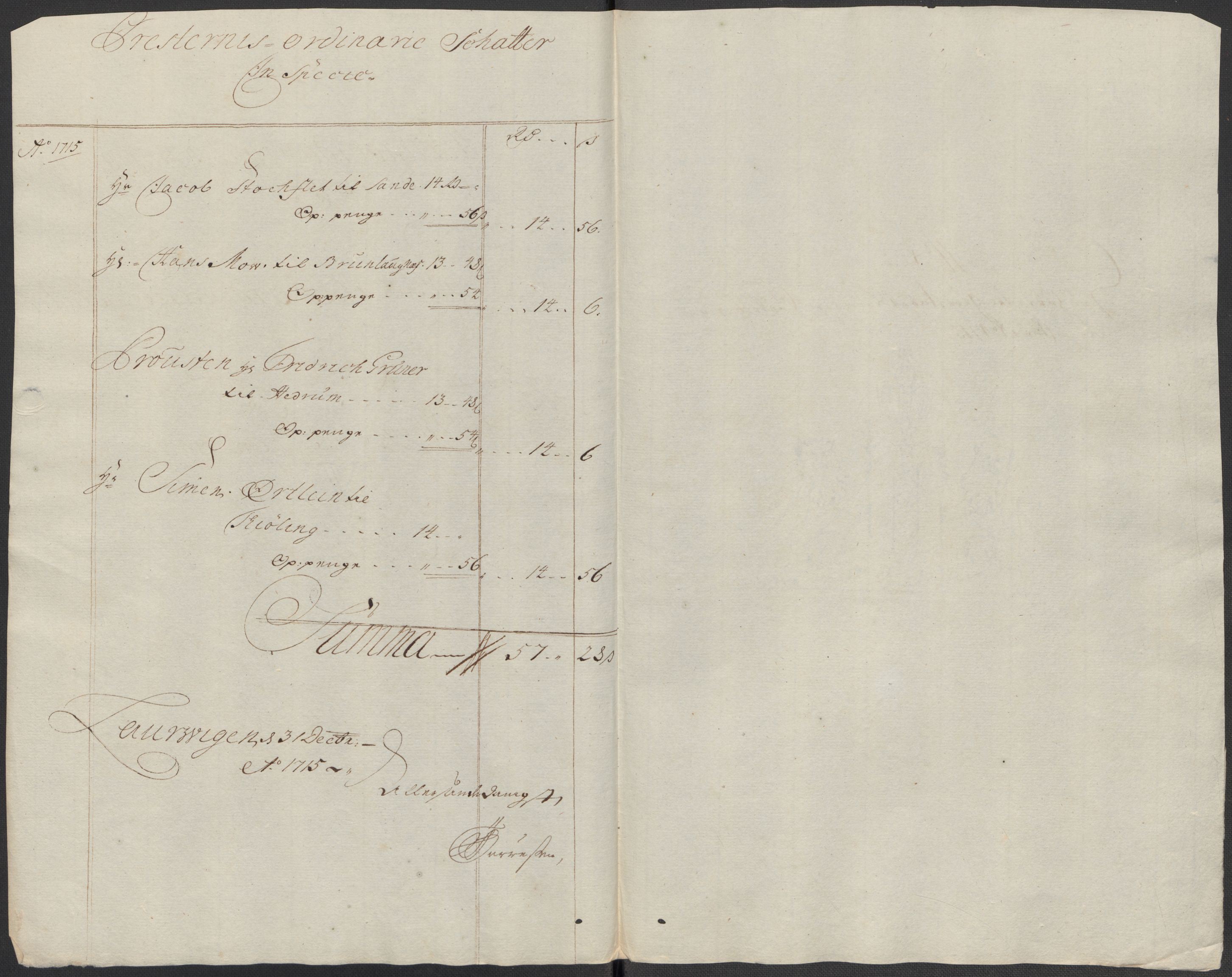 Rentekammeret inntil 1814, Reviderte regnskaper, Fogderegnskap, RA/EA-4092/R33/L1986: Fogderegnskap Larvik grevskap, 1714-1715, p. 433