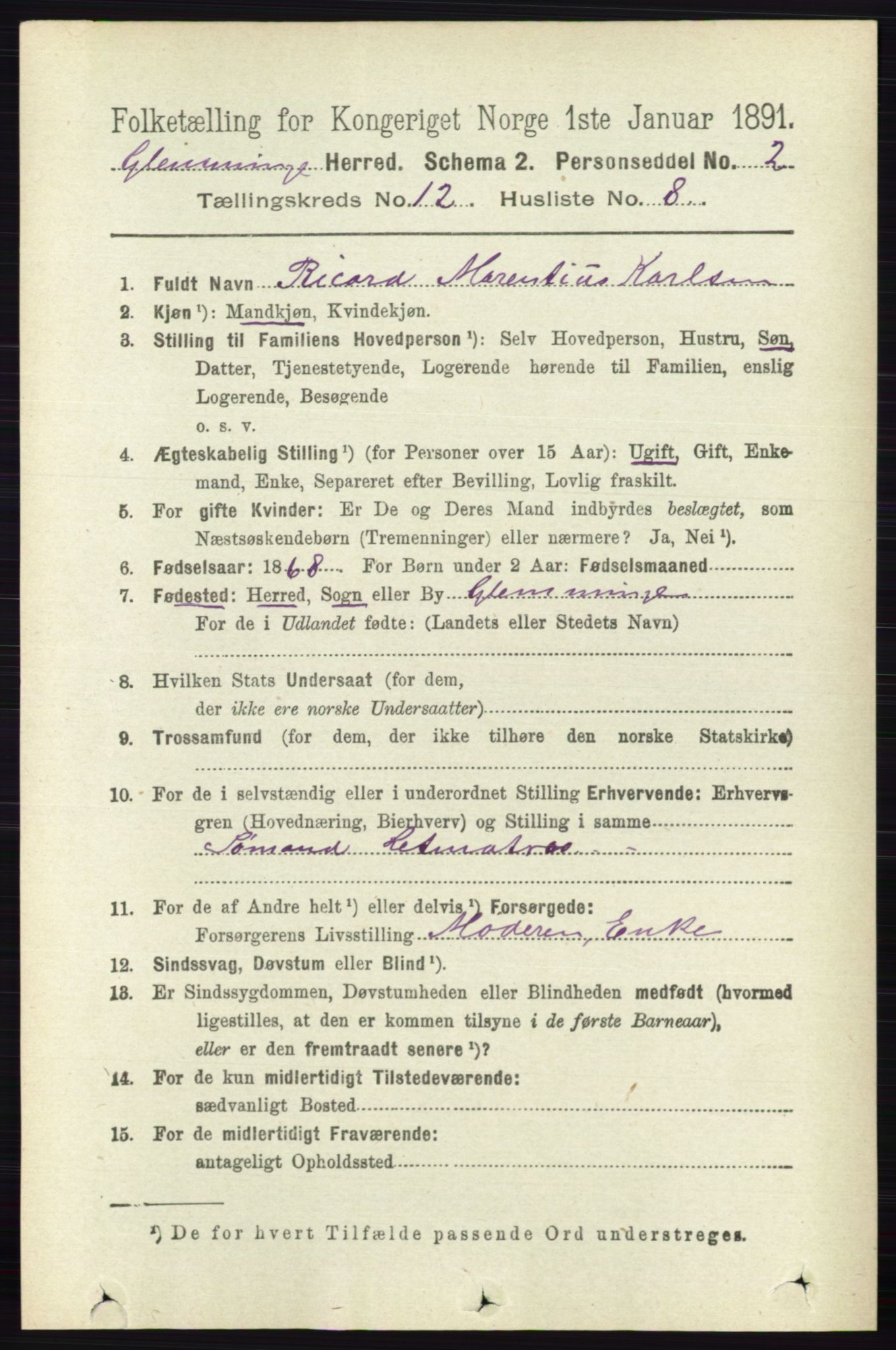 RA, 1891 census for 0132 Glemmen, 1891, p. 10864