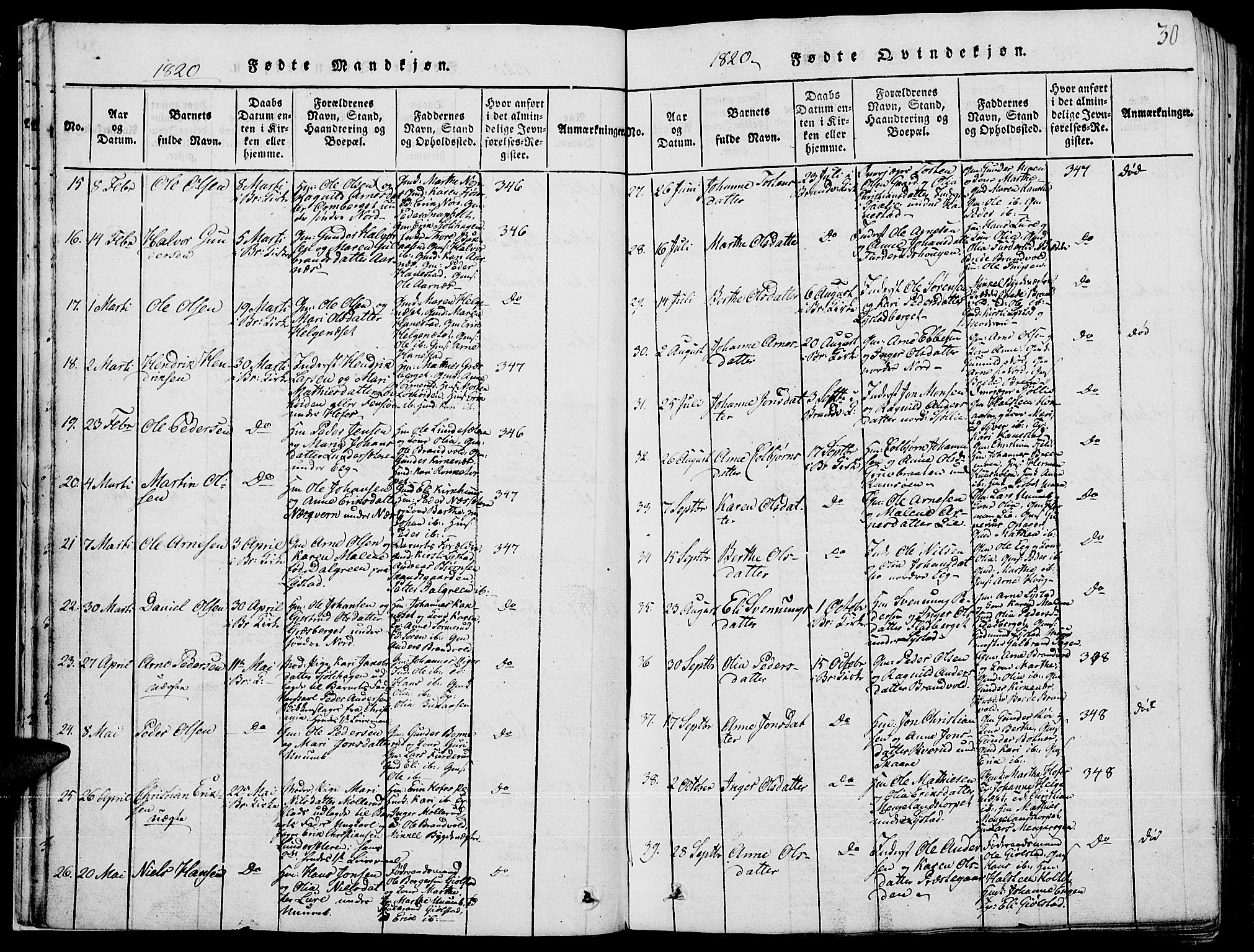 Grue prestekontor, AV/SAH-PREST-036/H/Ha/Hab/L0001: Parish register (copy) no. 1, 1814-1841, p. 30