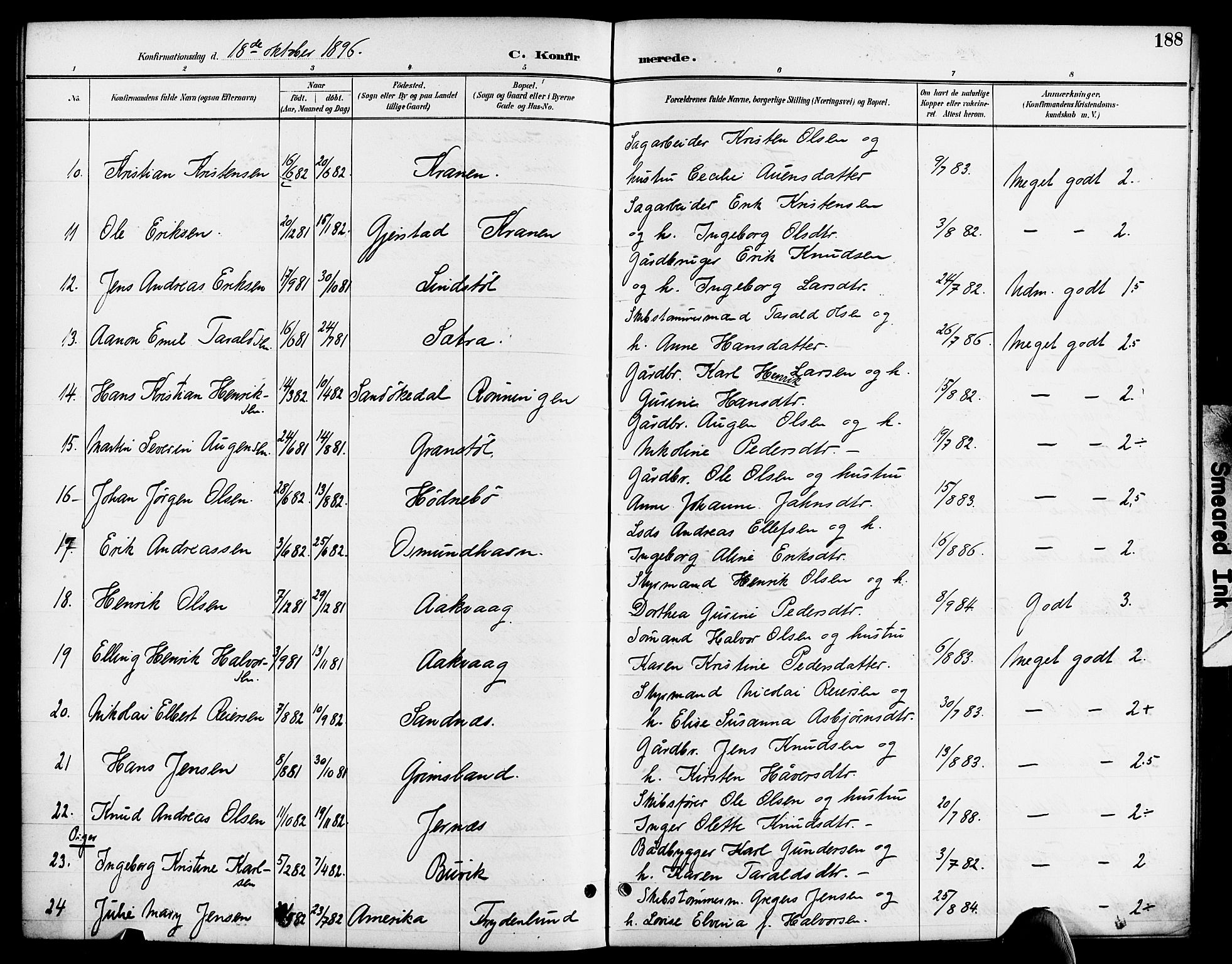 Søndeled sokneprestkontor, AV/SAK-1111-0038/F/Fa/L0005: Parish register (official) no. A 5, 1889-1899, p. 188